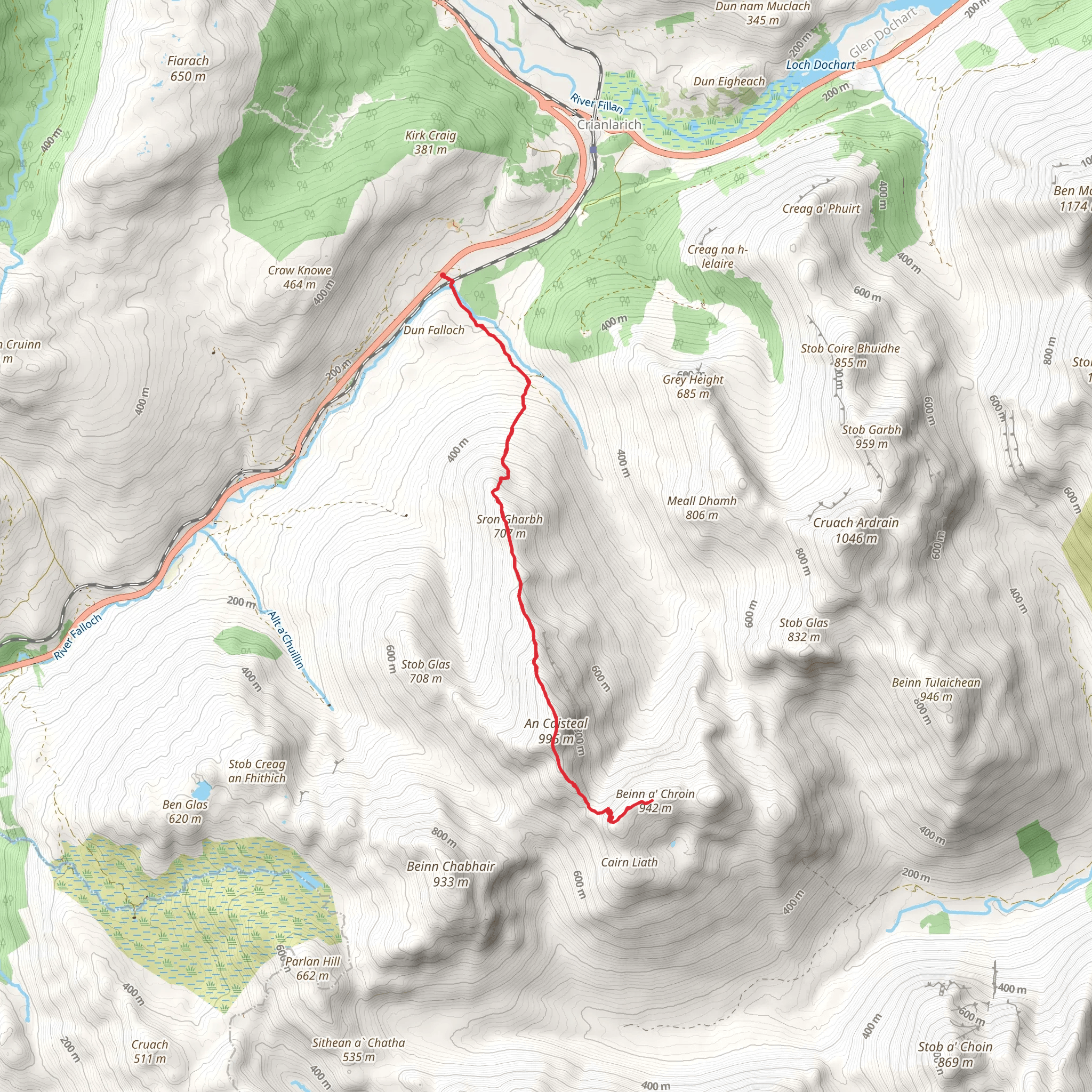 Beinn a' Chròin via Twistin Hill Walk mobile static map