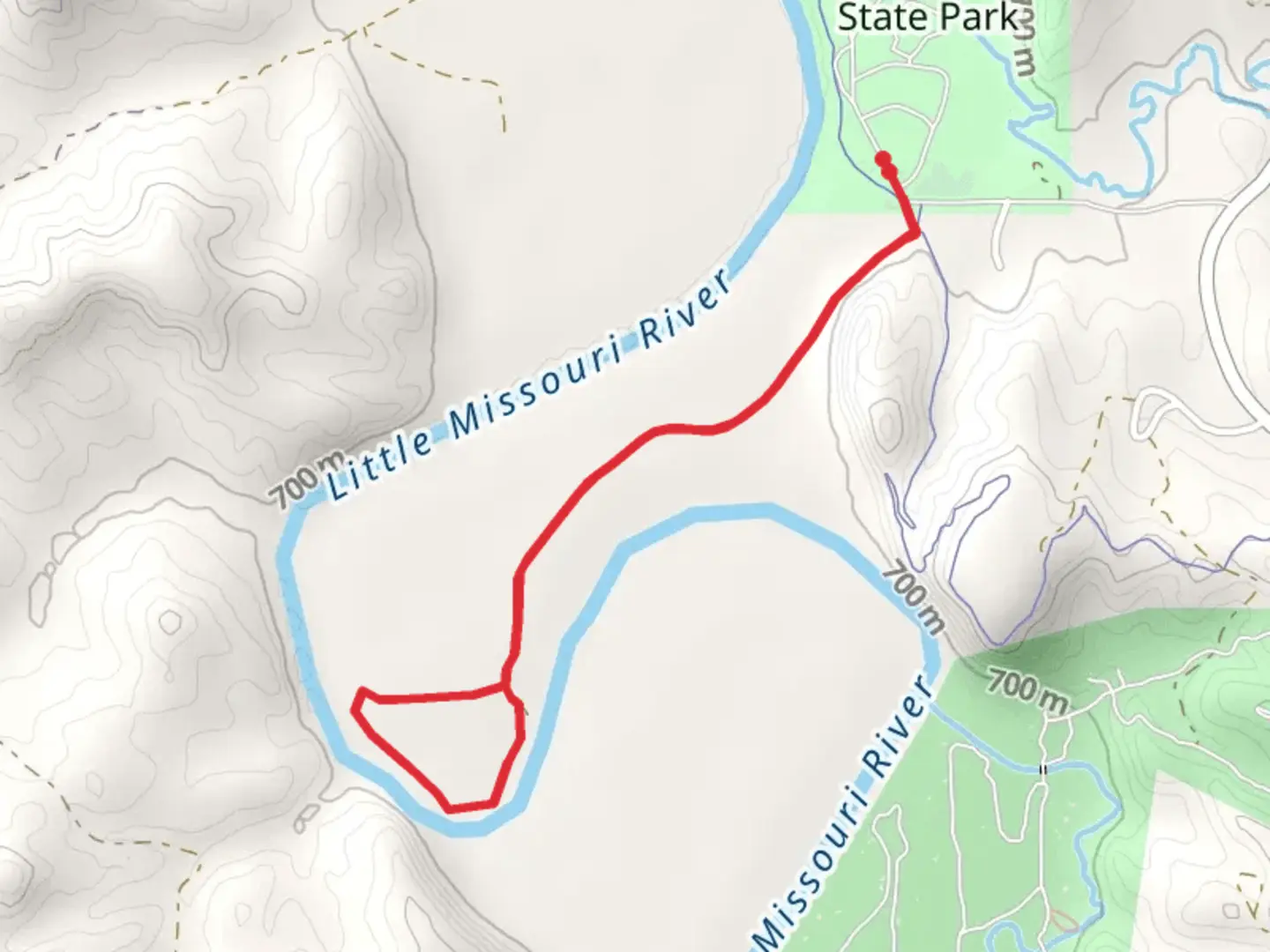 An image depicting the trail Little Missouri River Loop via Maah Daah Hey II Trail and its surrounding area.
