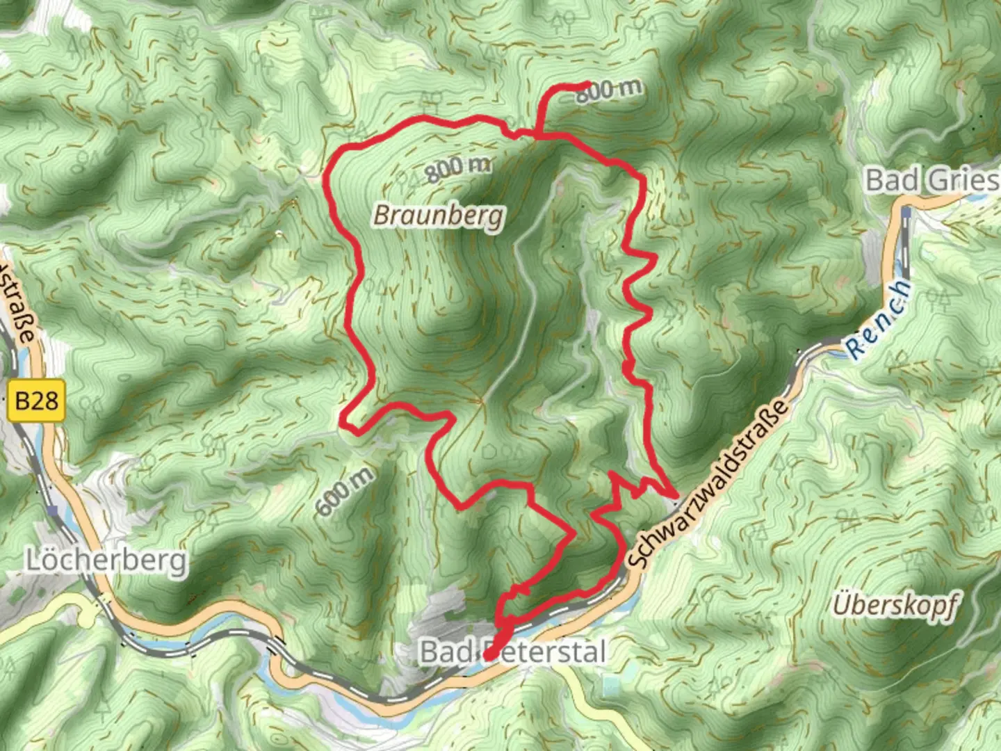 An image depicting the trail Renchtal and Ibacher Schliff via Bollenbacher Schliff and its surrounding area.