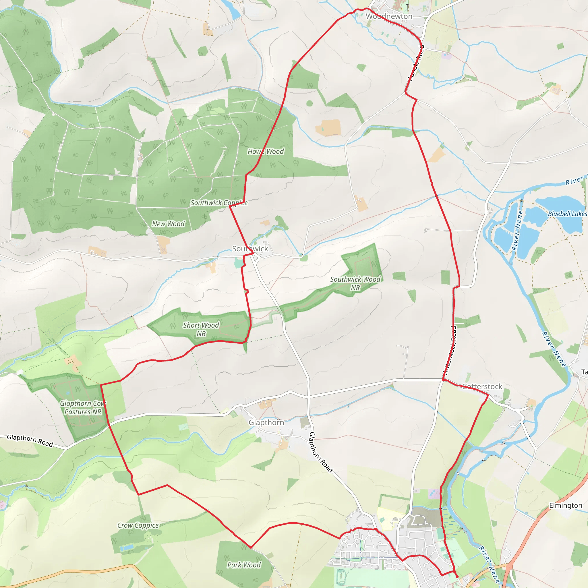 Oundle, Woodnewton and Southwick Loop mobile static map