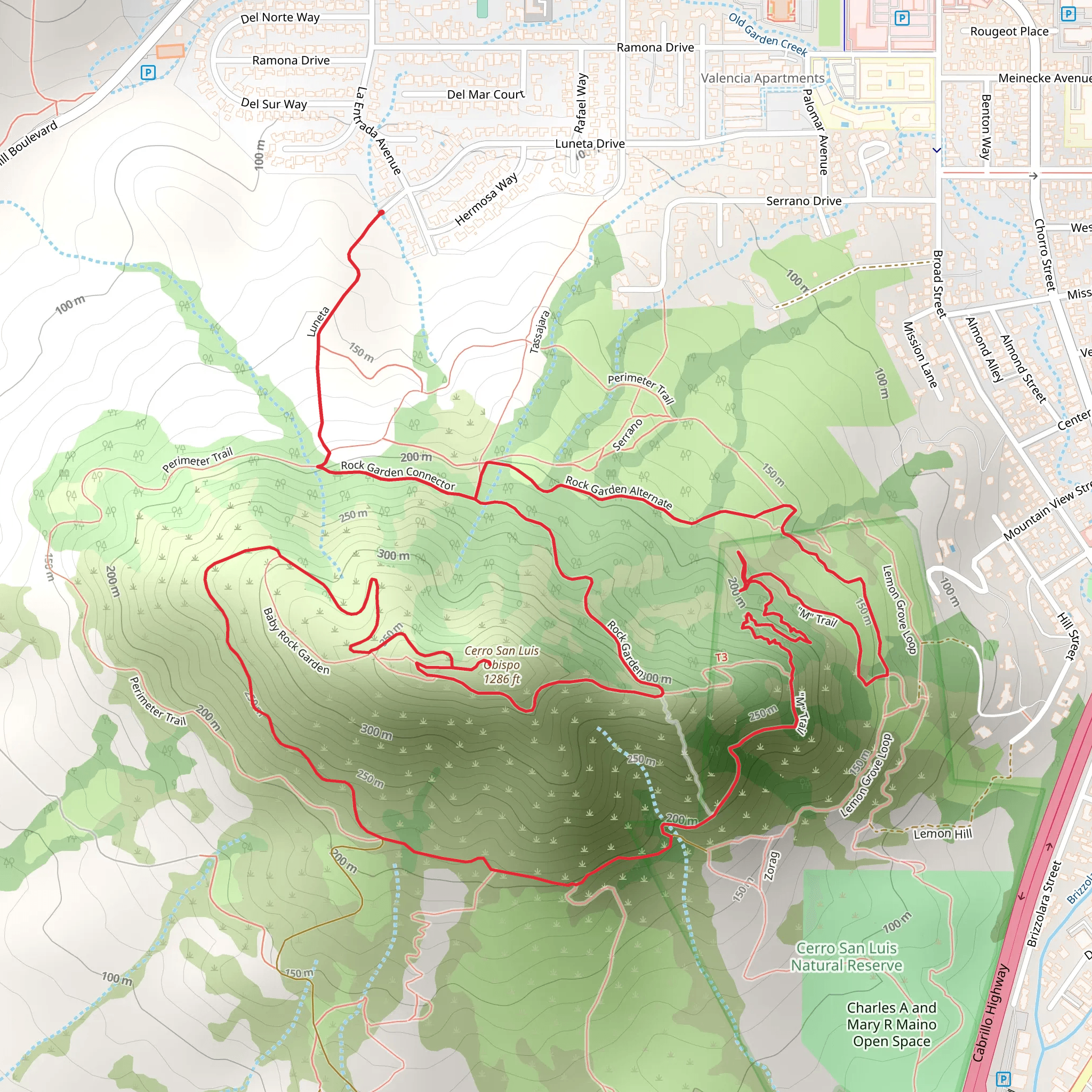 Cerro San Luis Obispo and Lemon Grove Loop mobile static map