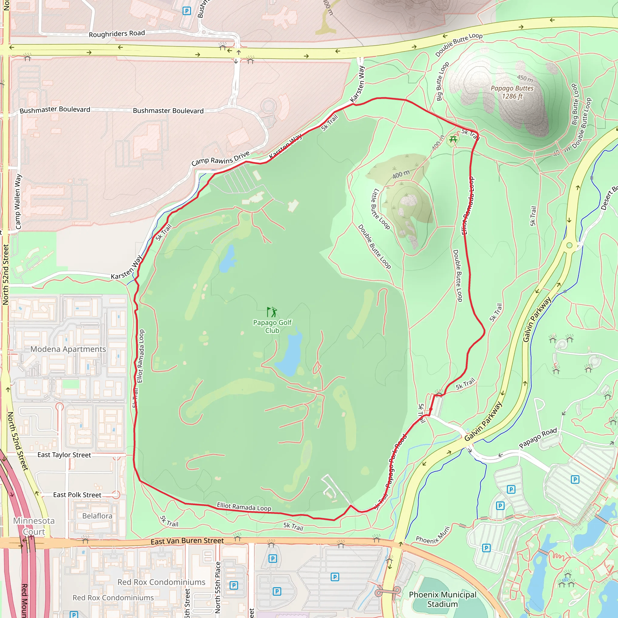 Papago Park - Elliot Ramada Loop - 5k Trail mobile static map