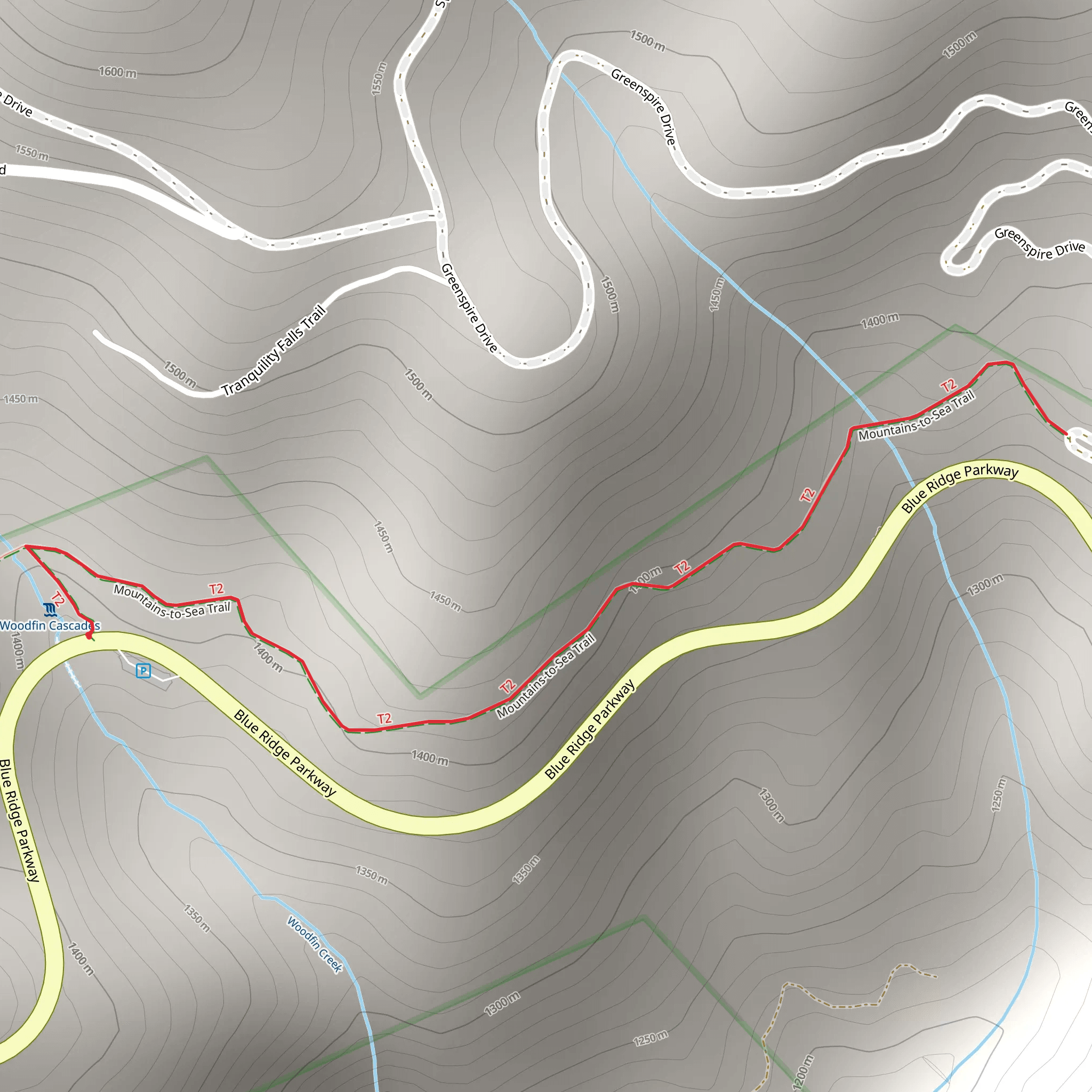 Woodfin Creek via Mountains-to-Sea Trail Out and Back mobile static map