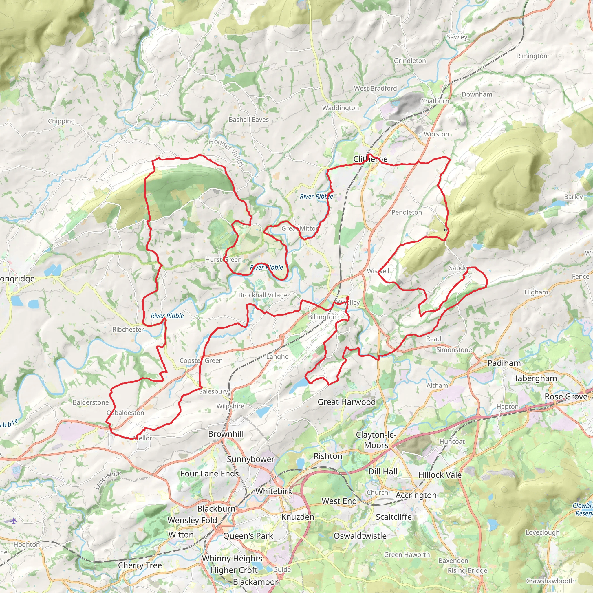 Whaley, Clitheroe and Longride Fell Loop mobile static map