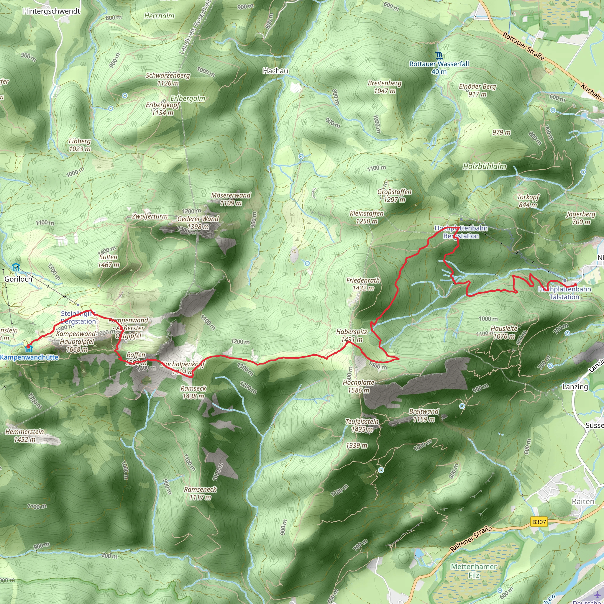 Niedernfels to Kampenwandhütte via Genial Vital and Via Alpina Purple mobile static map