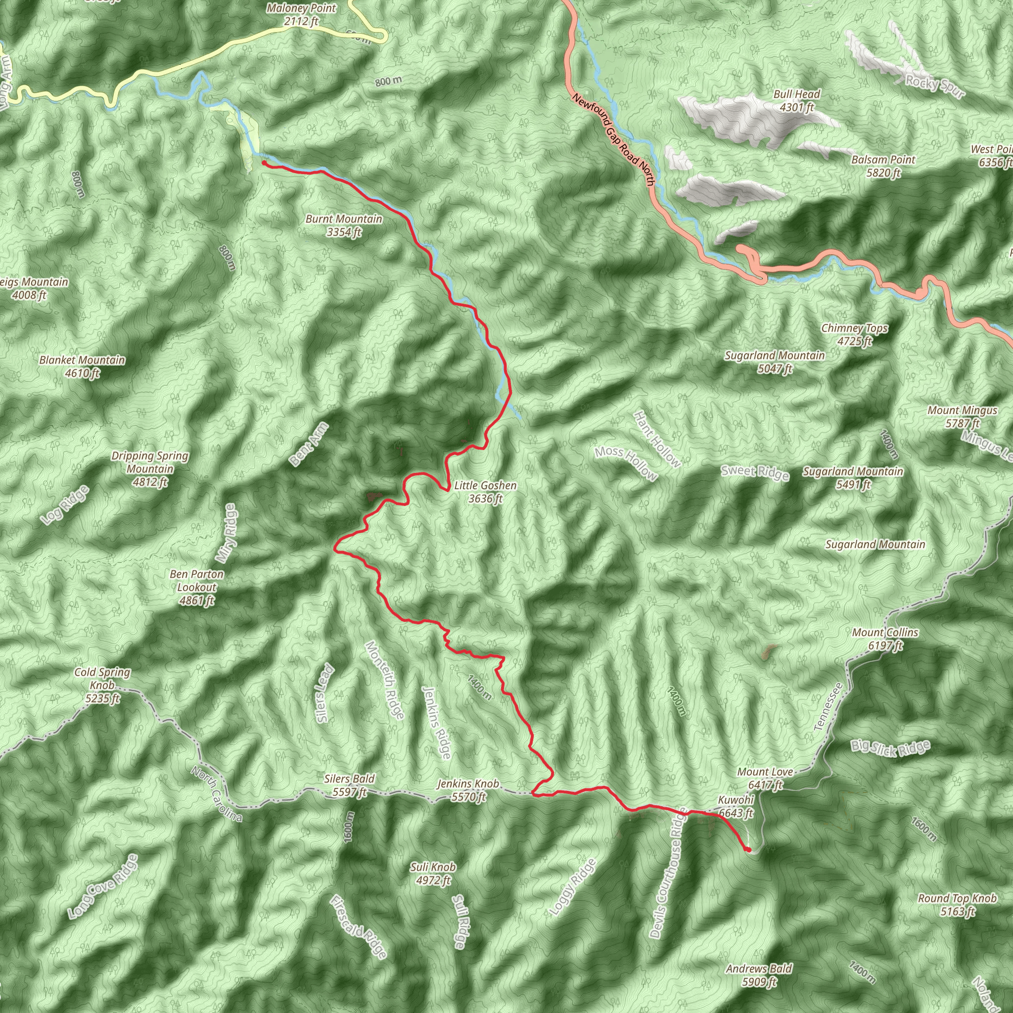 Elkmont to Mt Buckley via Little River and Appalachian Trail mobile static map