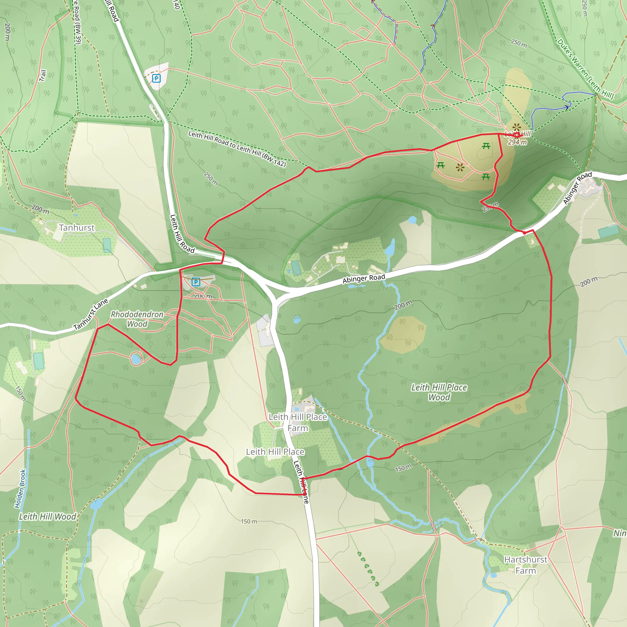 Leith Hill and Leith Hill Place Wood Loop mobile static map