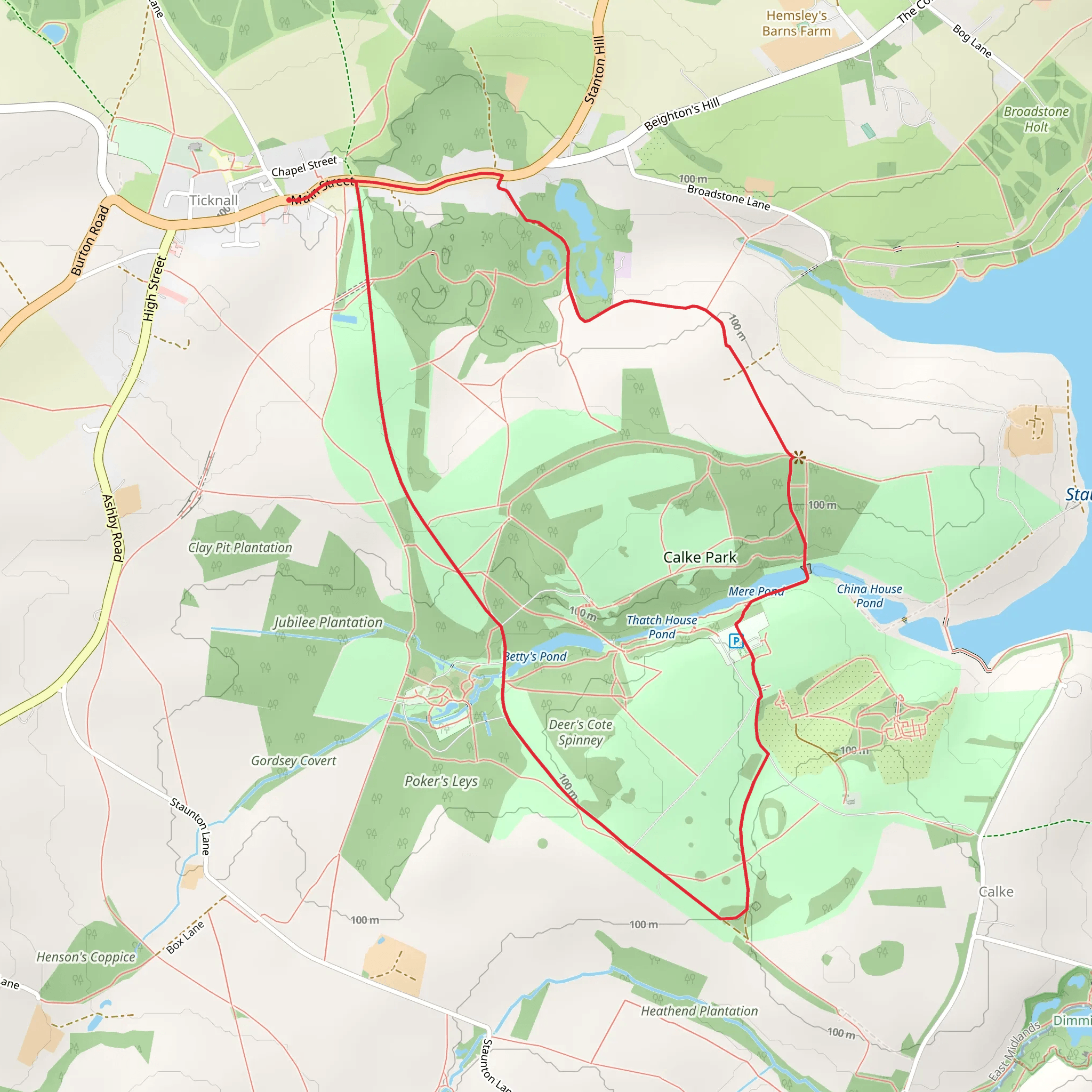 Ticknall to National Trust - Calke Abbey Loop mobile static map