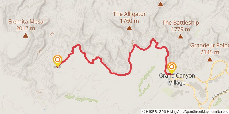 Hermit Trail to Bright Angel Trail alt 1 Map
