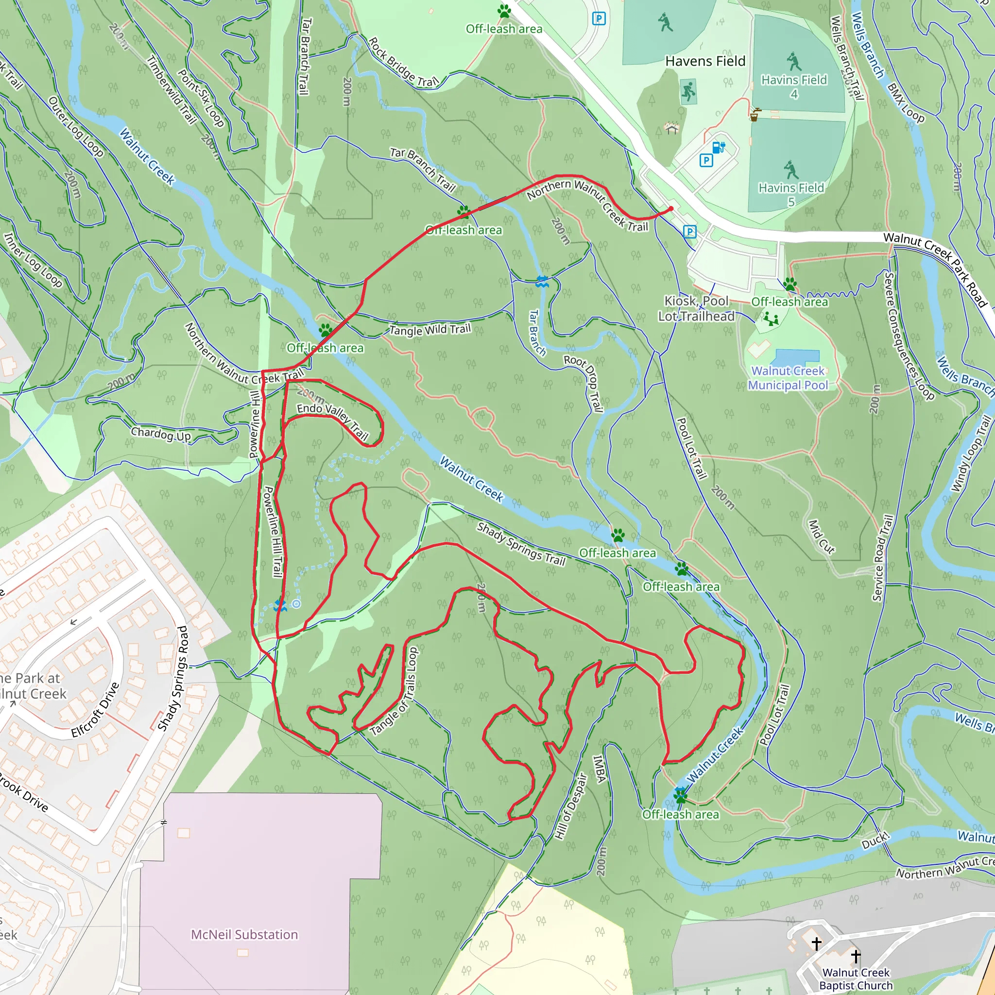 Tangle of Trails Loop via Northern Walnut Creek Trail mobile static map