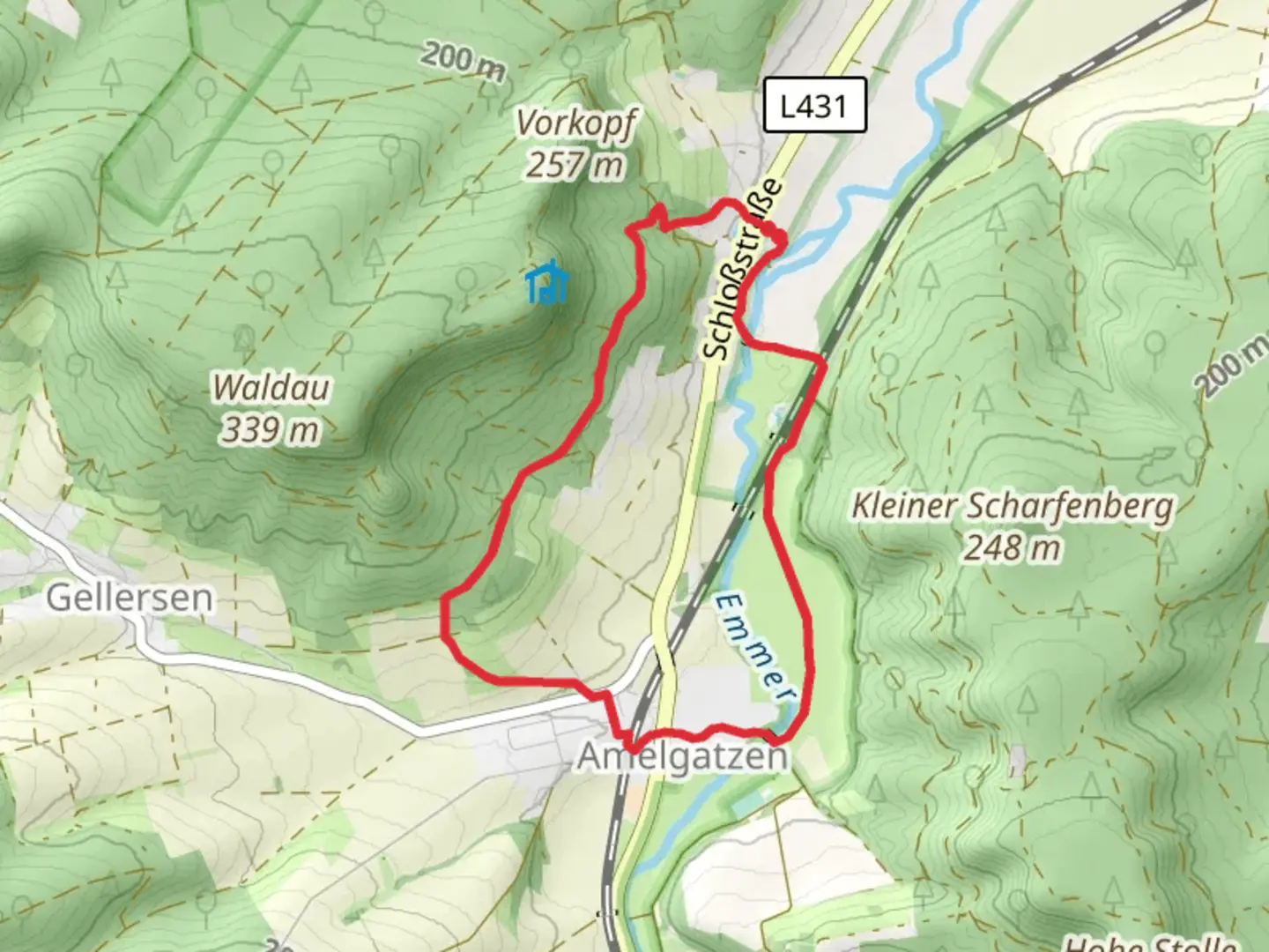 An image depicting the trail Hämelschenburg and NSG Emmertal and its surrounding area.