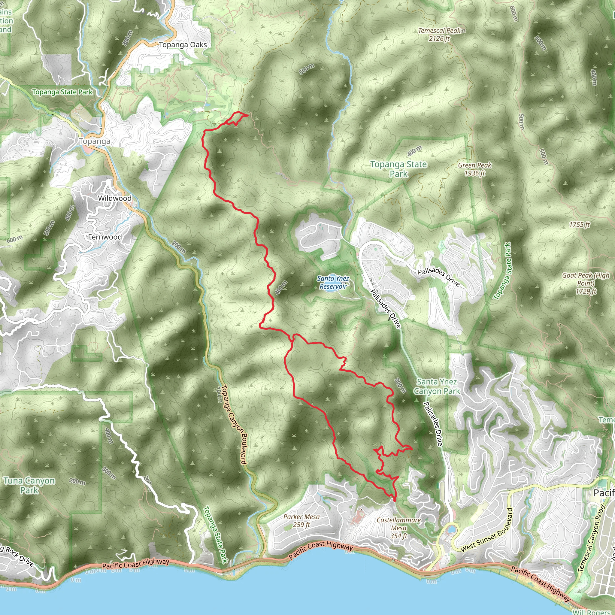 Parker Mesa Overlook Trail and Santa Ynez Loop Trail mobile static map
