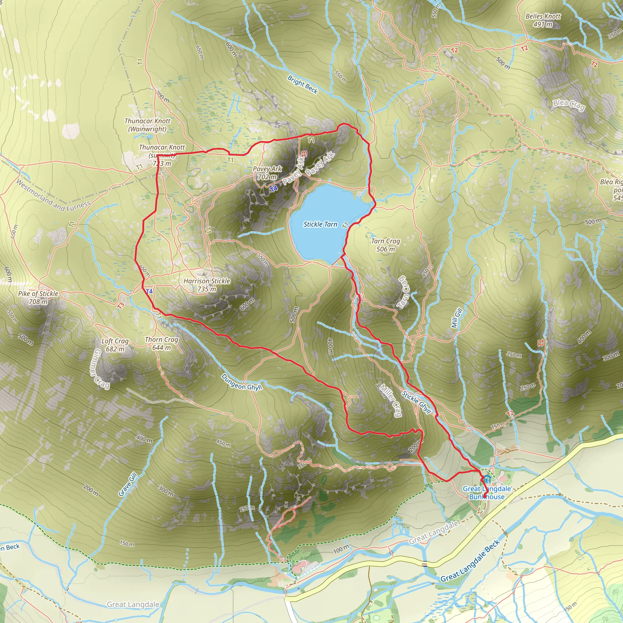Thunacar Knott and Stickle Tarn Loop mobile static map