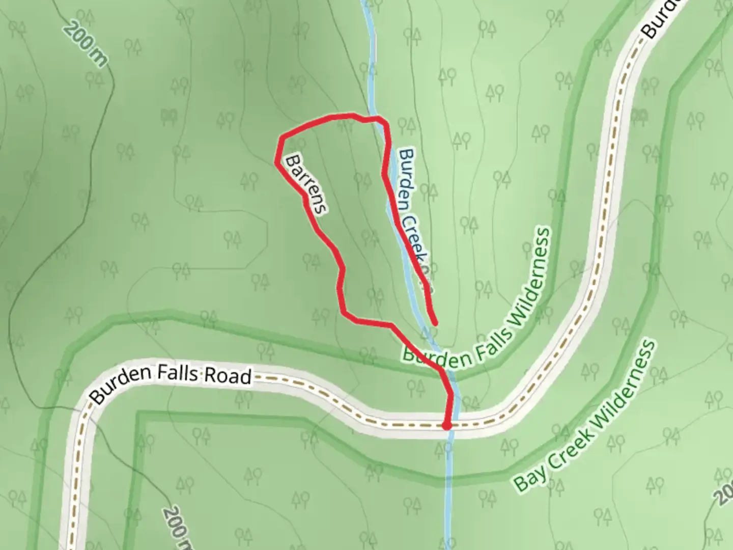An image depicting the trail Burden Creek and its surrounding area.