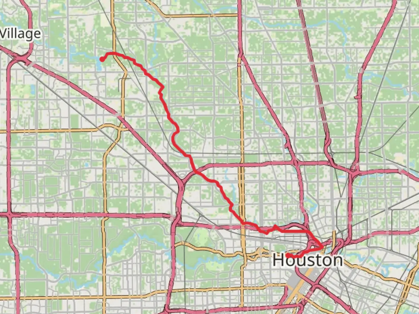 An image depicting the trail White Oak Bayou Greenway and its surrounding area.