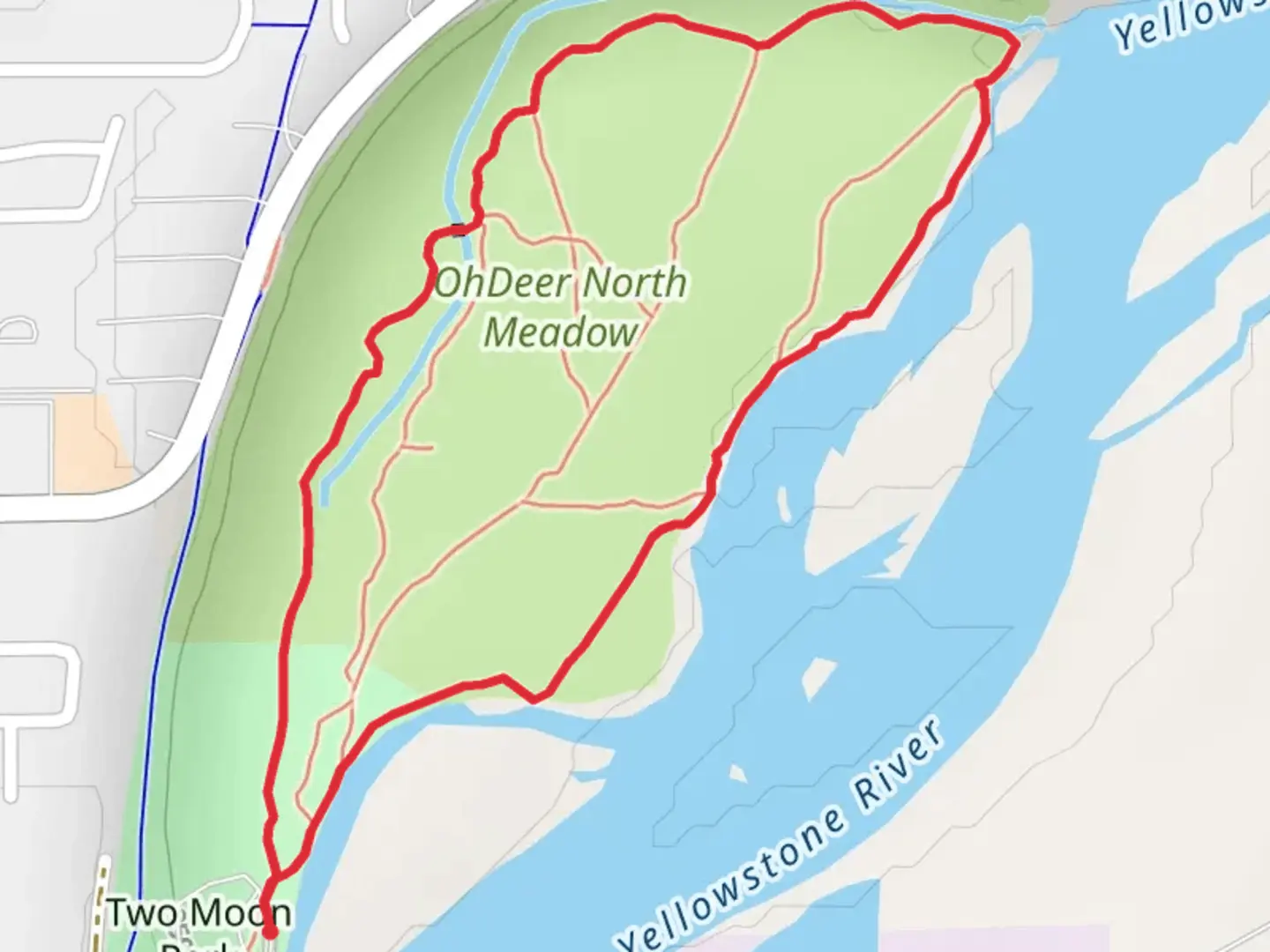 An image depicting the trail Two Moon Park Loop and its surrounding area.
