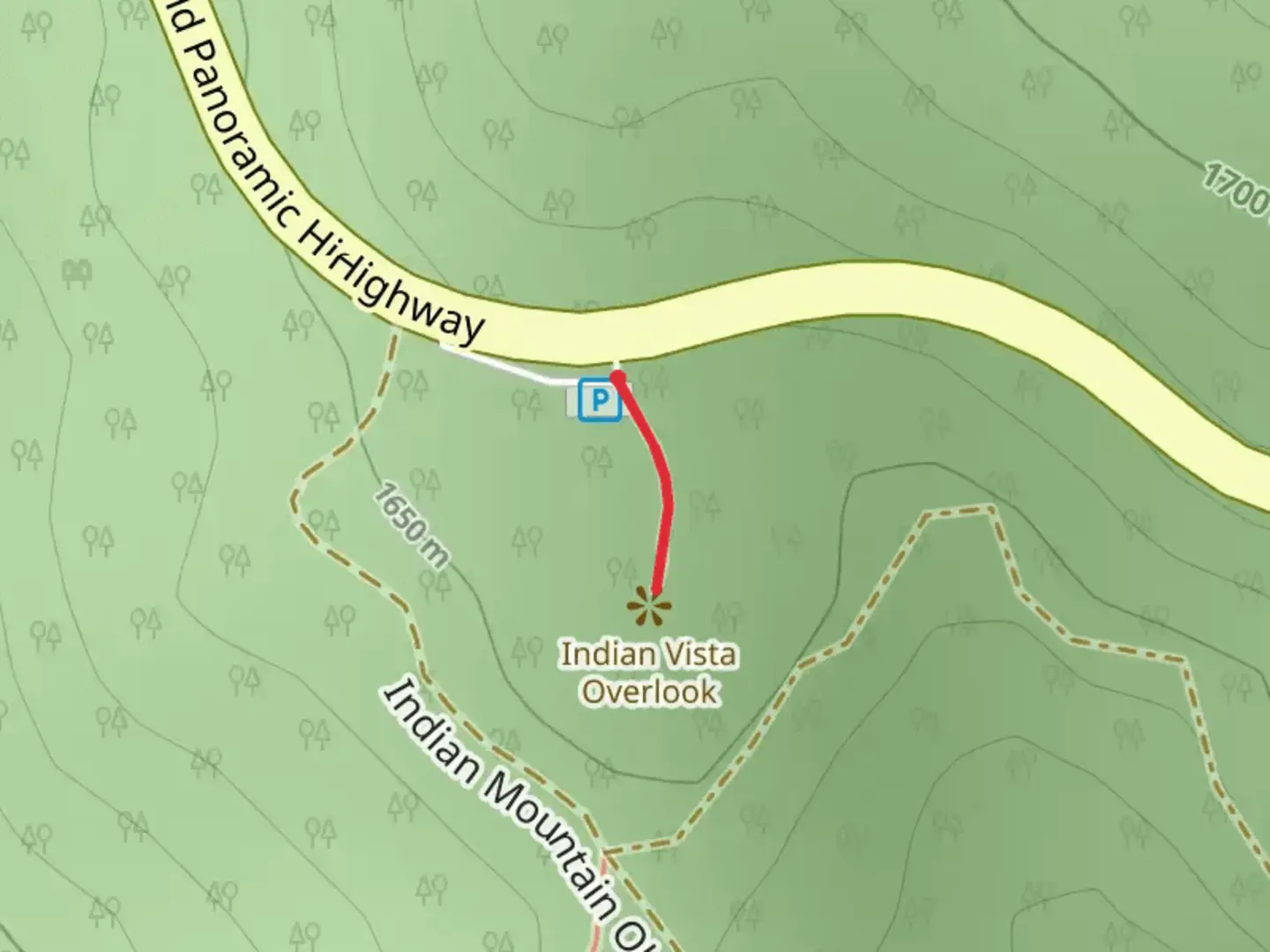 An image depicting the trail Indian Vista Overlook and its surrounding area.