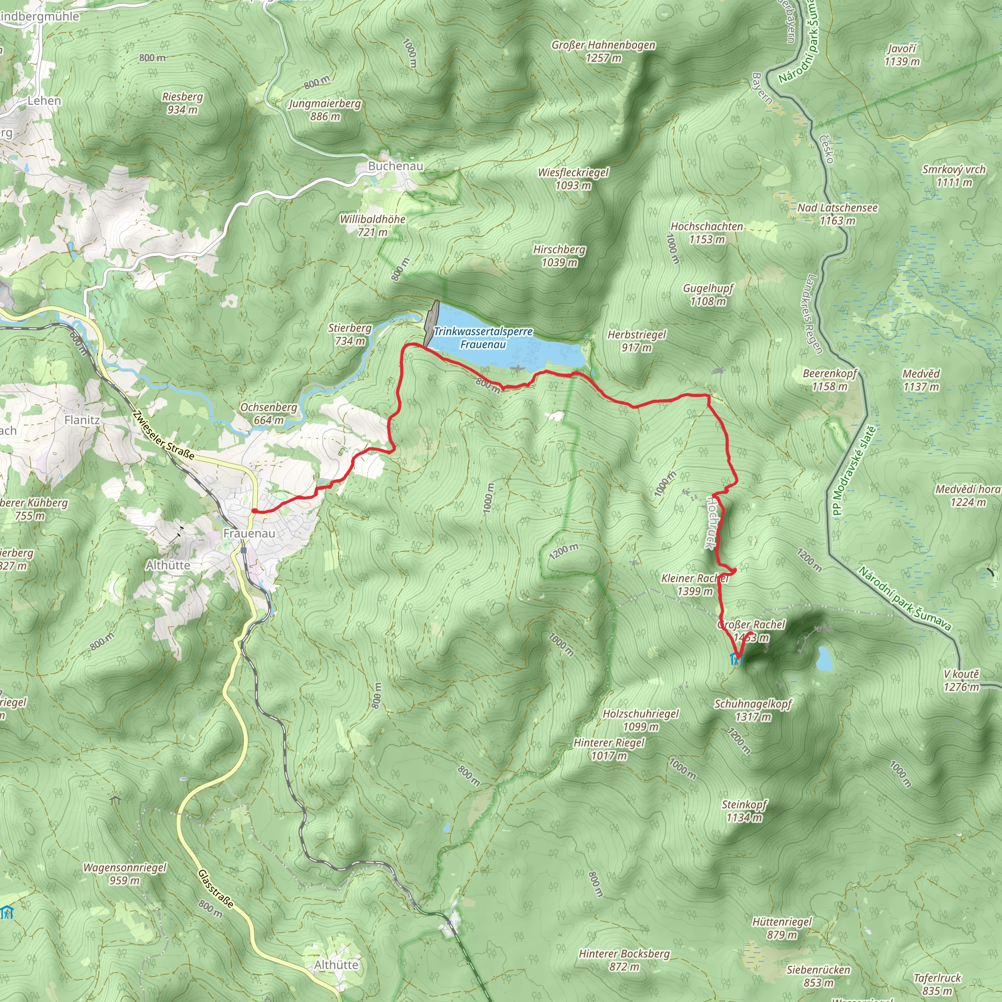 Frauenau Dam and Großer Rachel Walk mobile static map