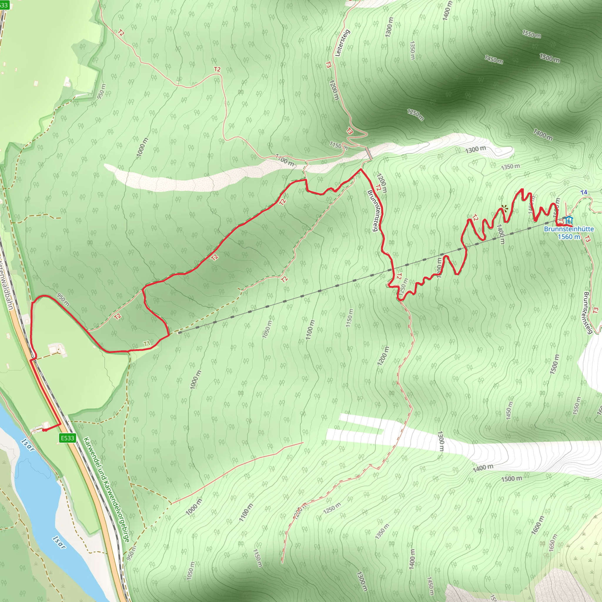 Brunnsteinhütte via Wanderweg mobile static map