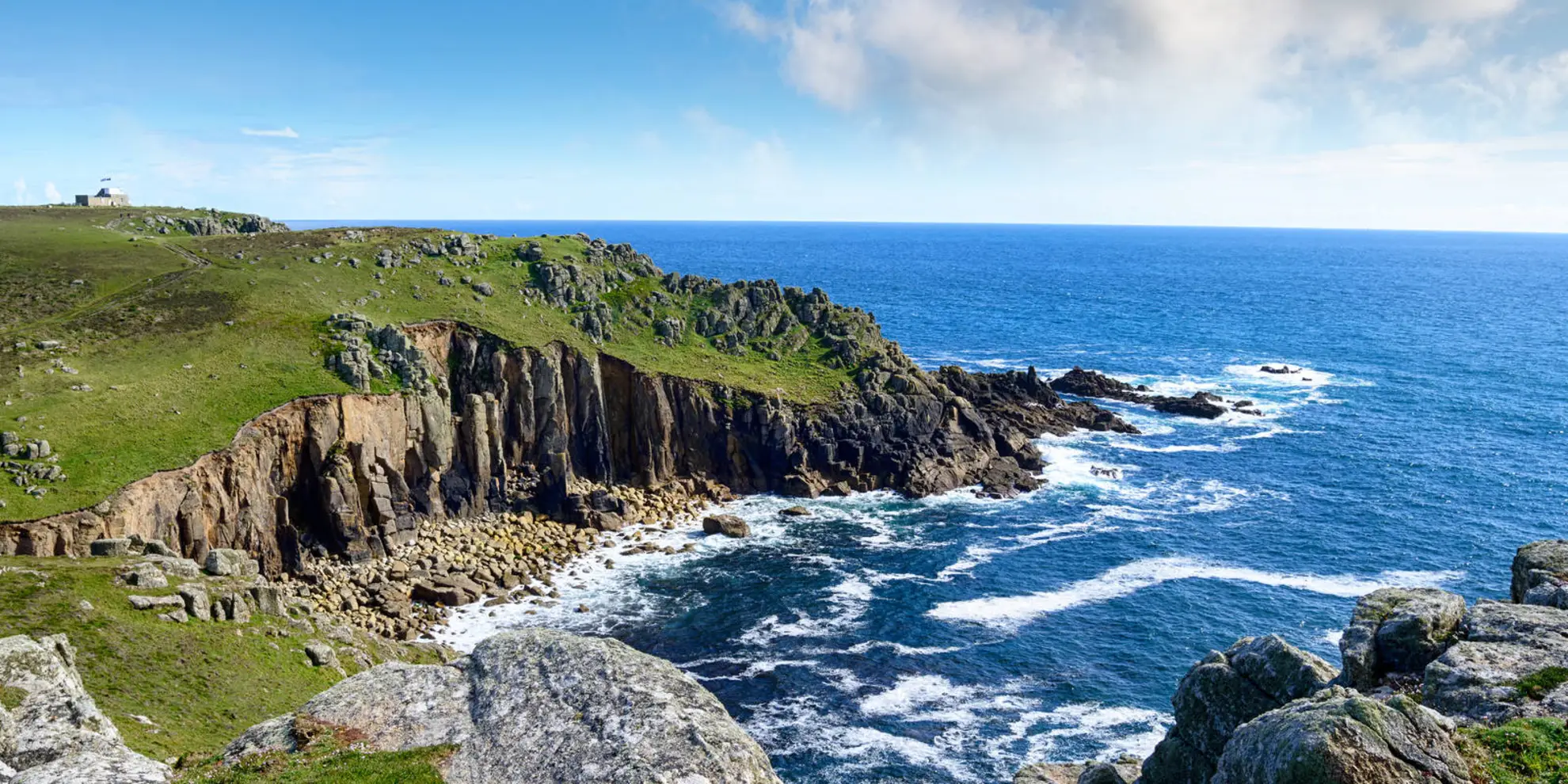 An image depicting the trail The Cove - Gwennap Head - Bosistow - St Levan and Porthcurno and its surrounding area.