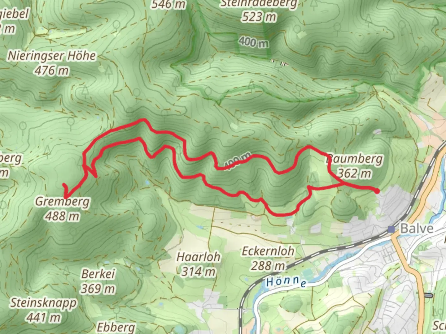 An image depicting the trail Gremberg Loop and its surrounding area.