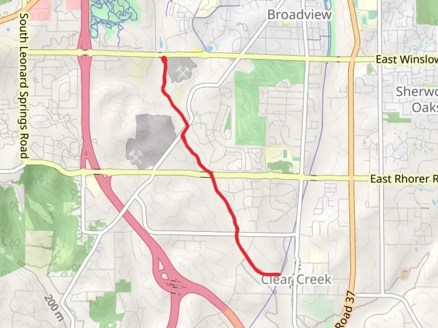 An image depicting the trail Clear Creek Trail Out and Back and its surrounding area.