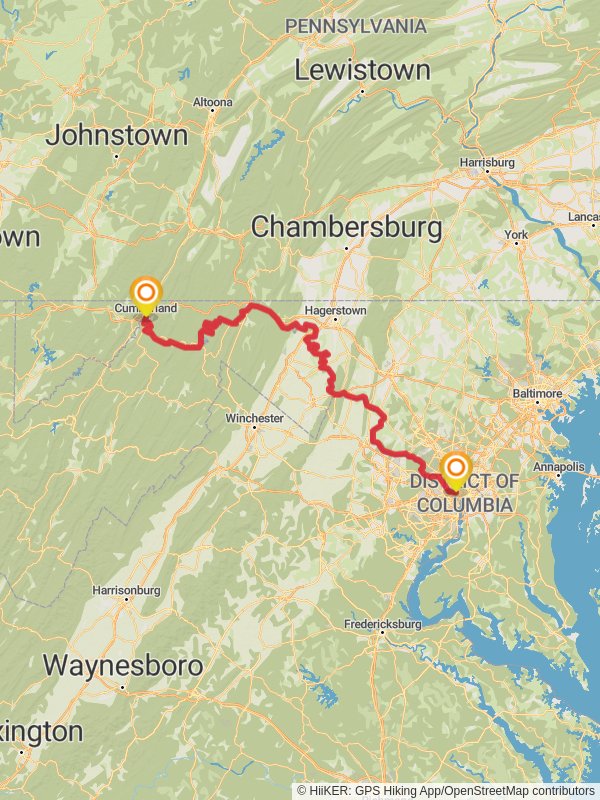 Chesapeake & Ohio Canal Trail mobile static map