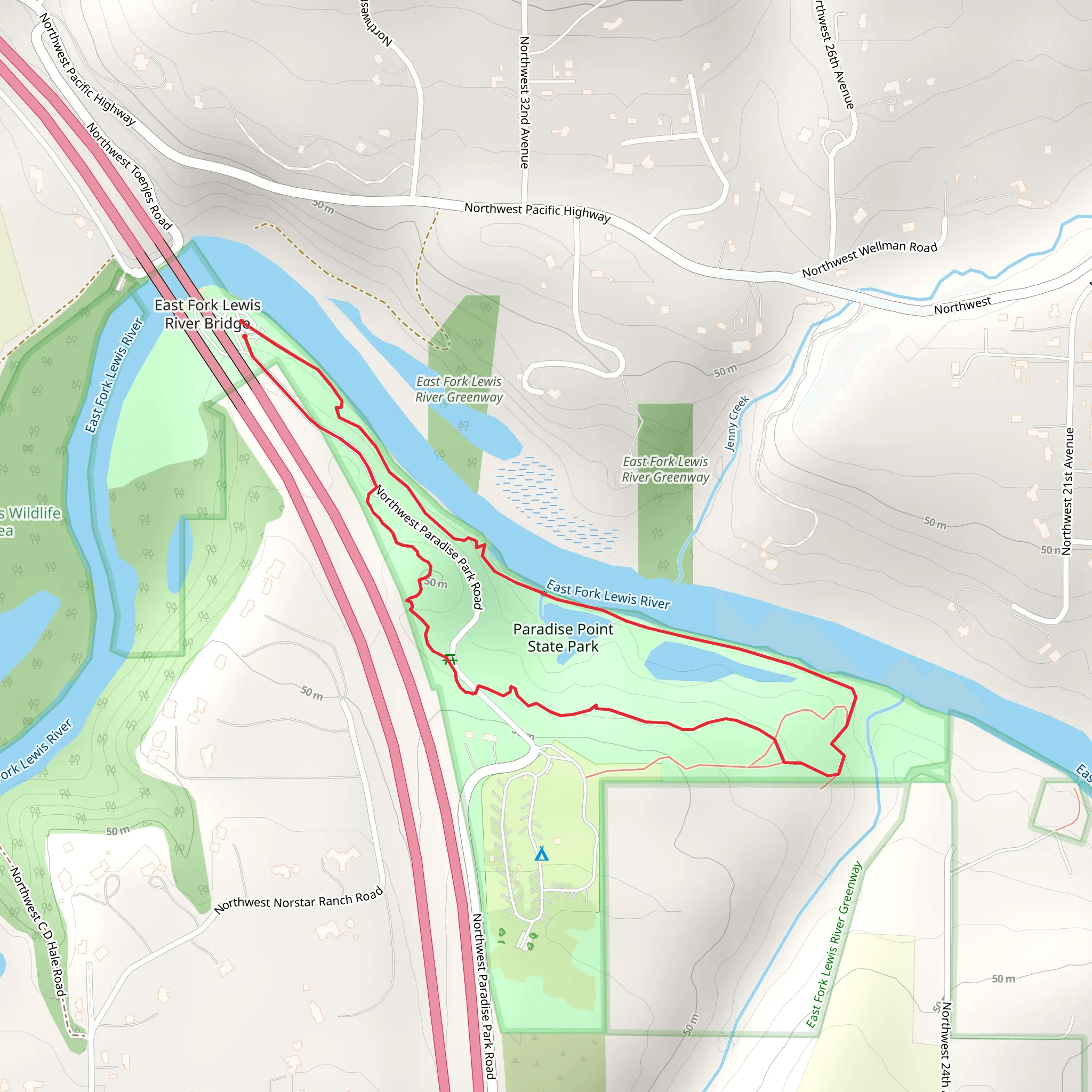 East Fork Lewis River and Paradise Point State Park Loop mobile static map
