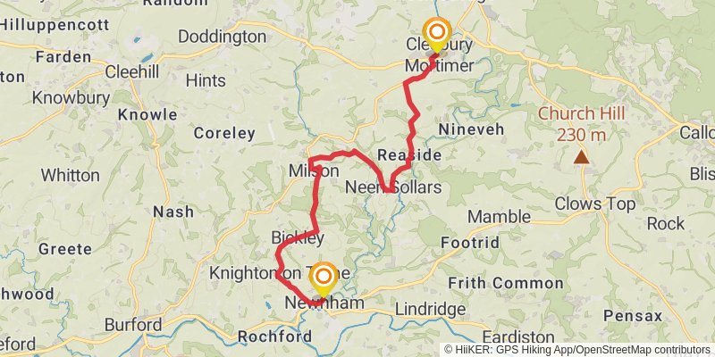 Applecake Hill 20 Miles from Cleobury Mortimer stage 2 Map