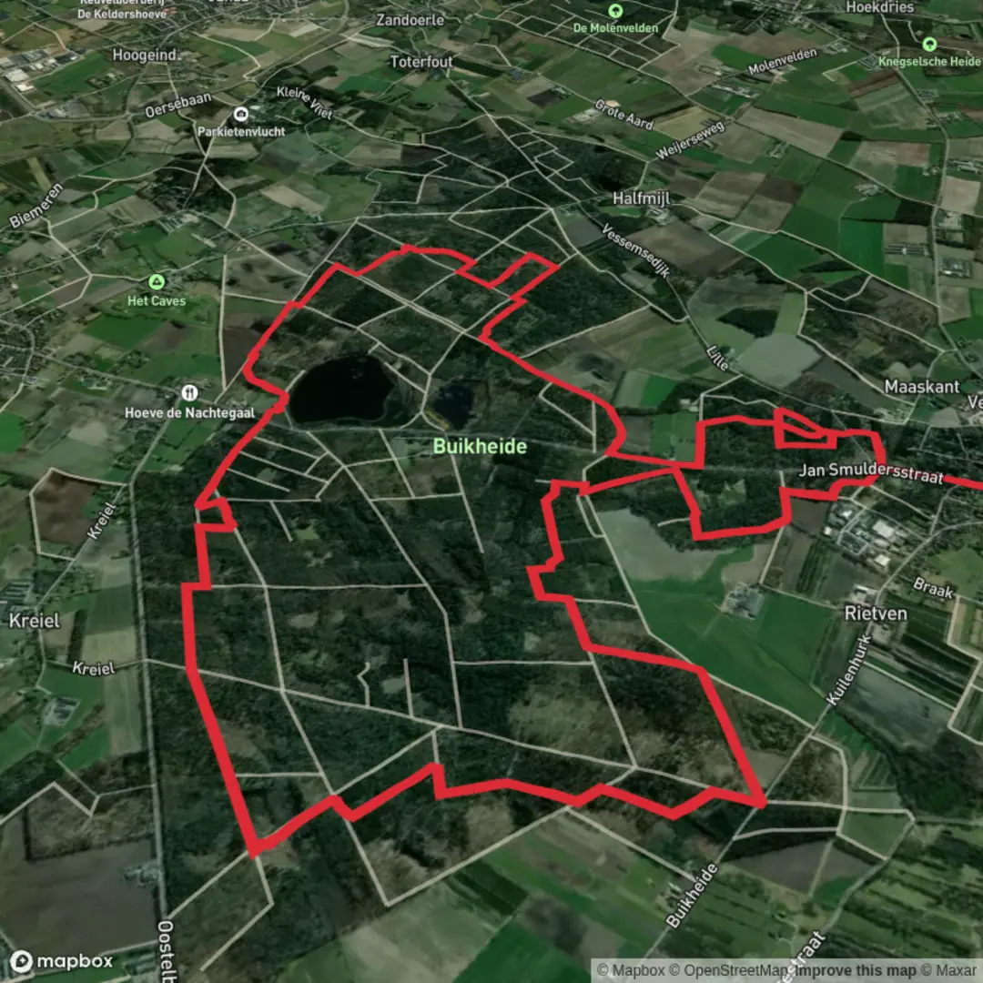 An image depicting the trail Grootmeer via Buikheide and its surrounding area.