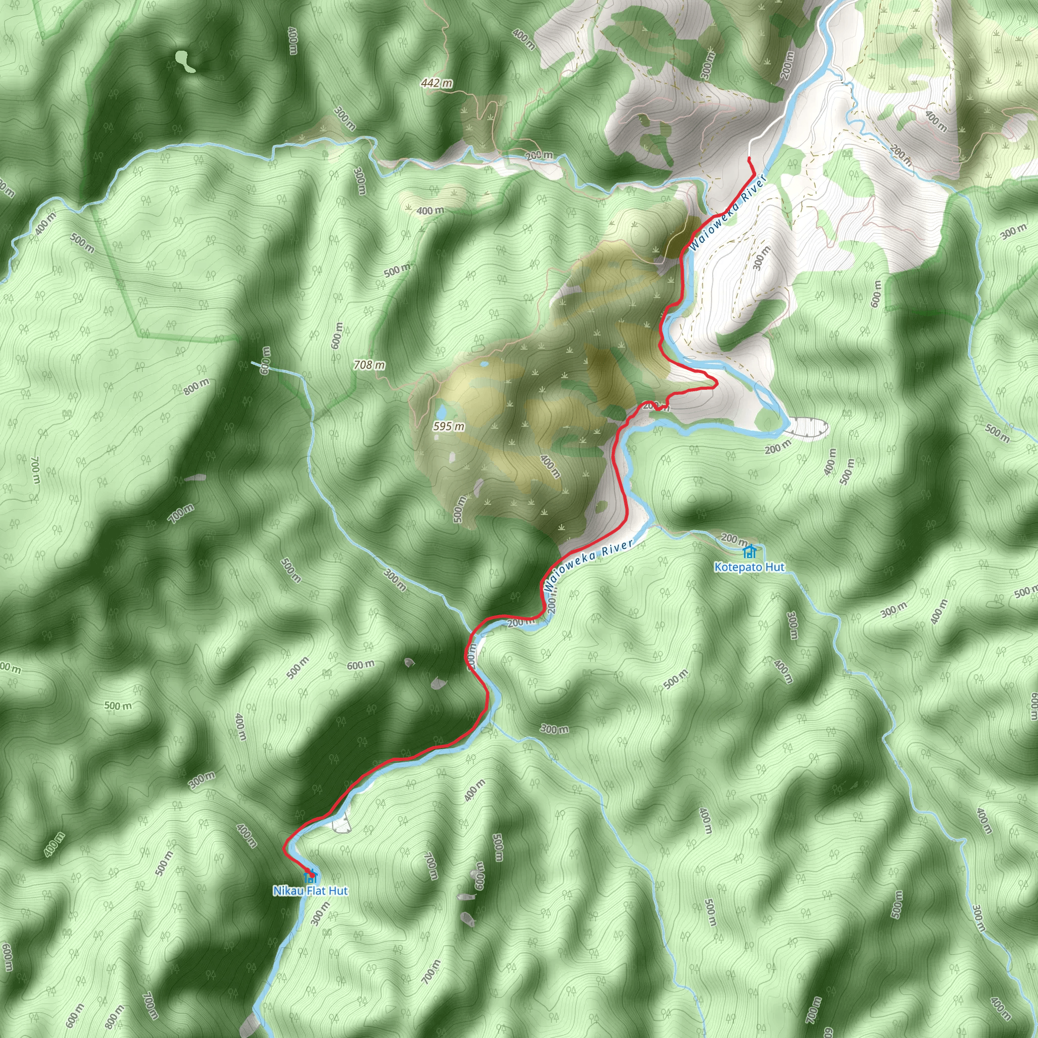 Redpath Road End to Nikau Flat Hut mobile static map