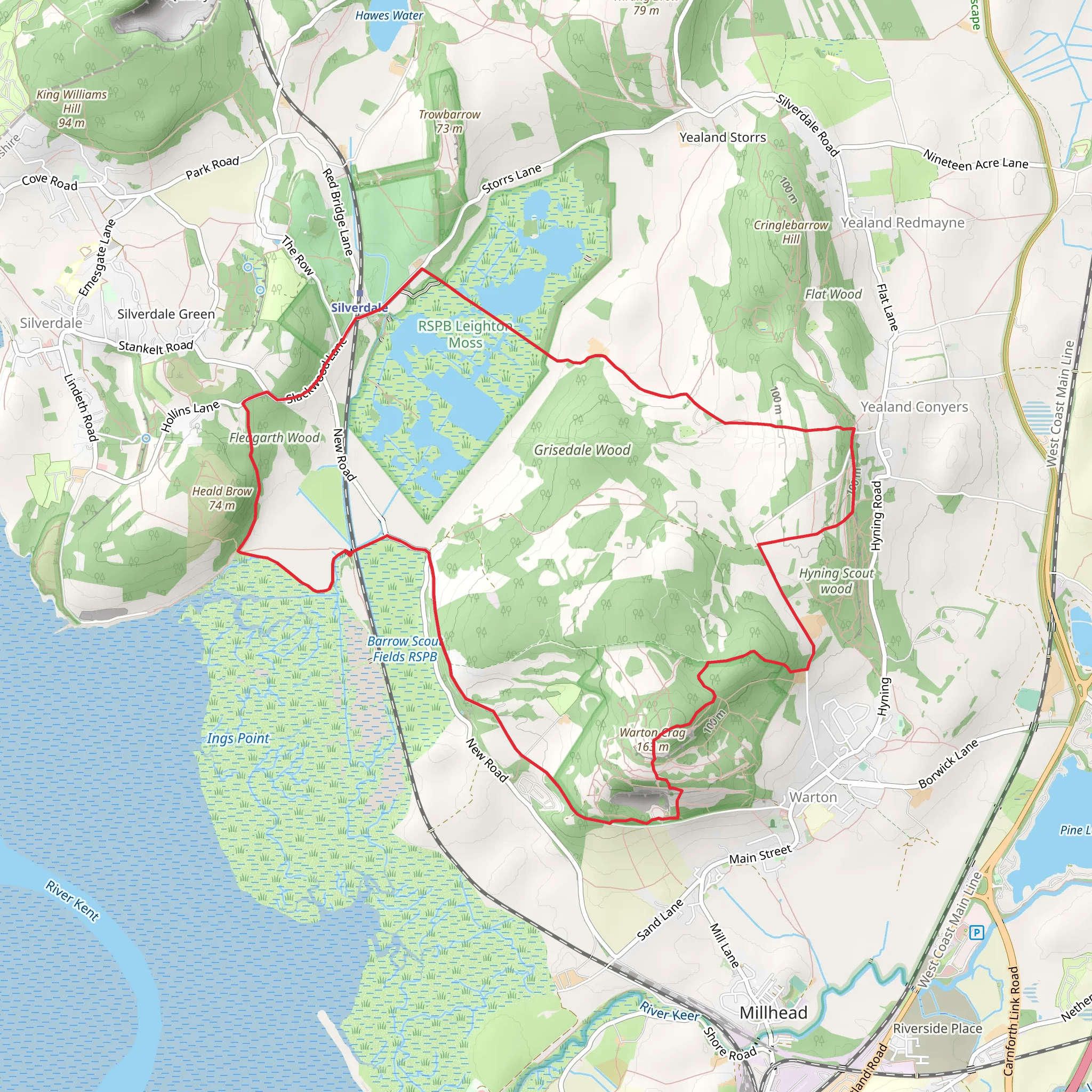 Warton Crag - Strickland Wood and Leighton Moss mobile static map