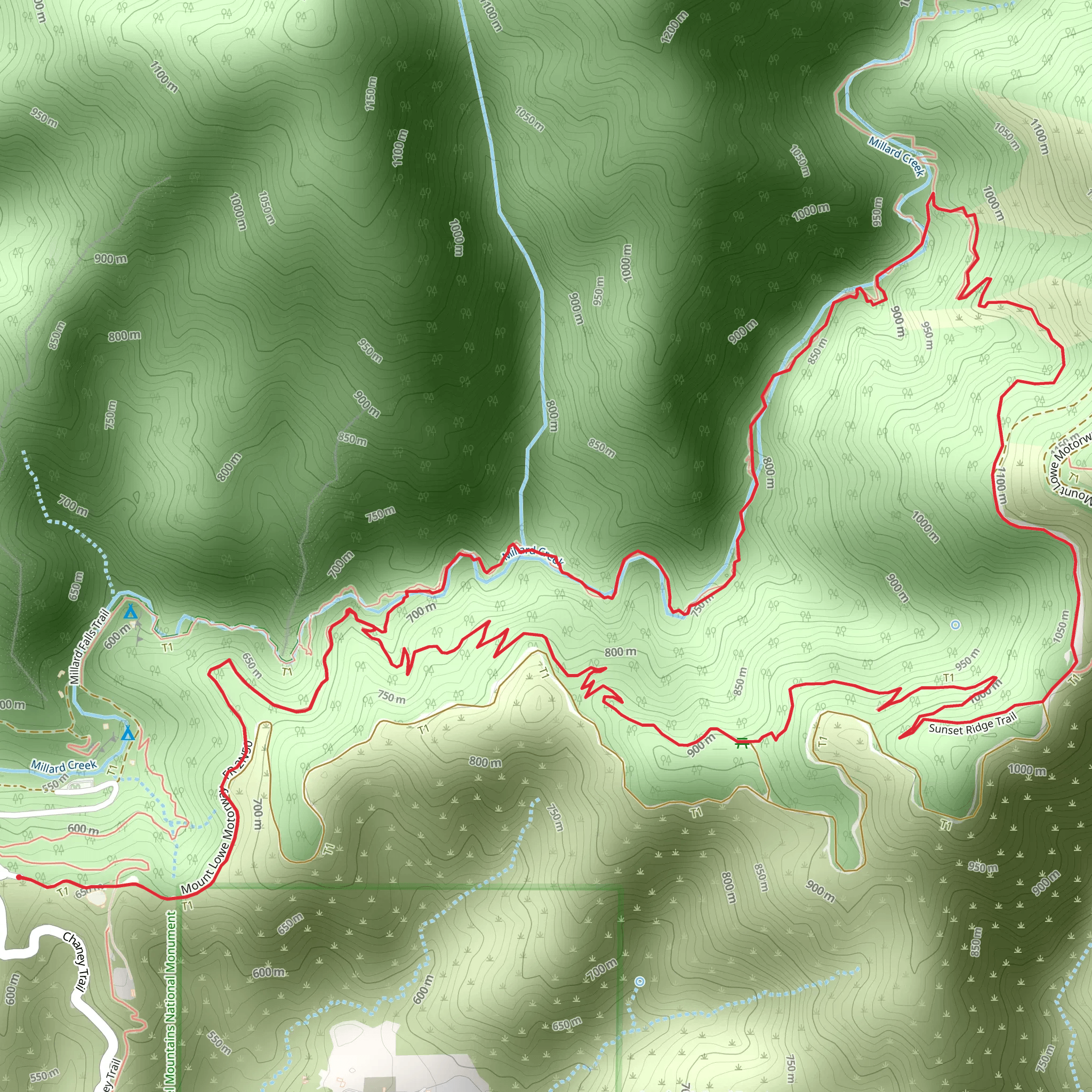 Millard Creek and Sunset Ridge Loop Trail mobile static map