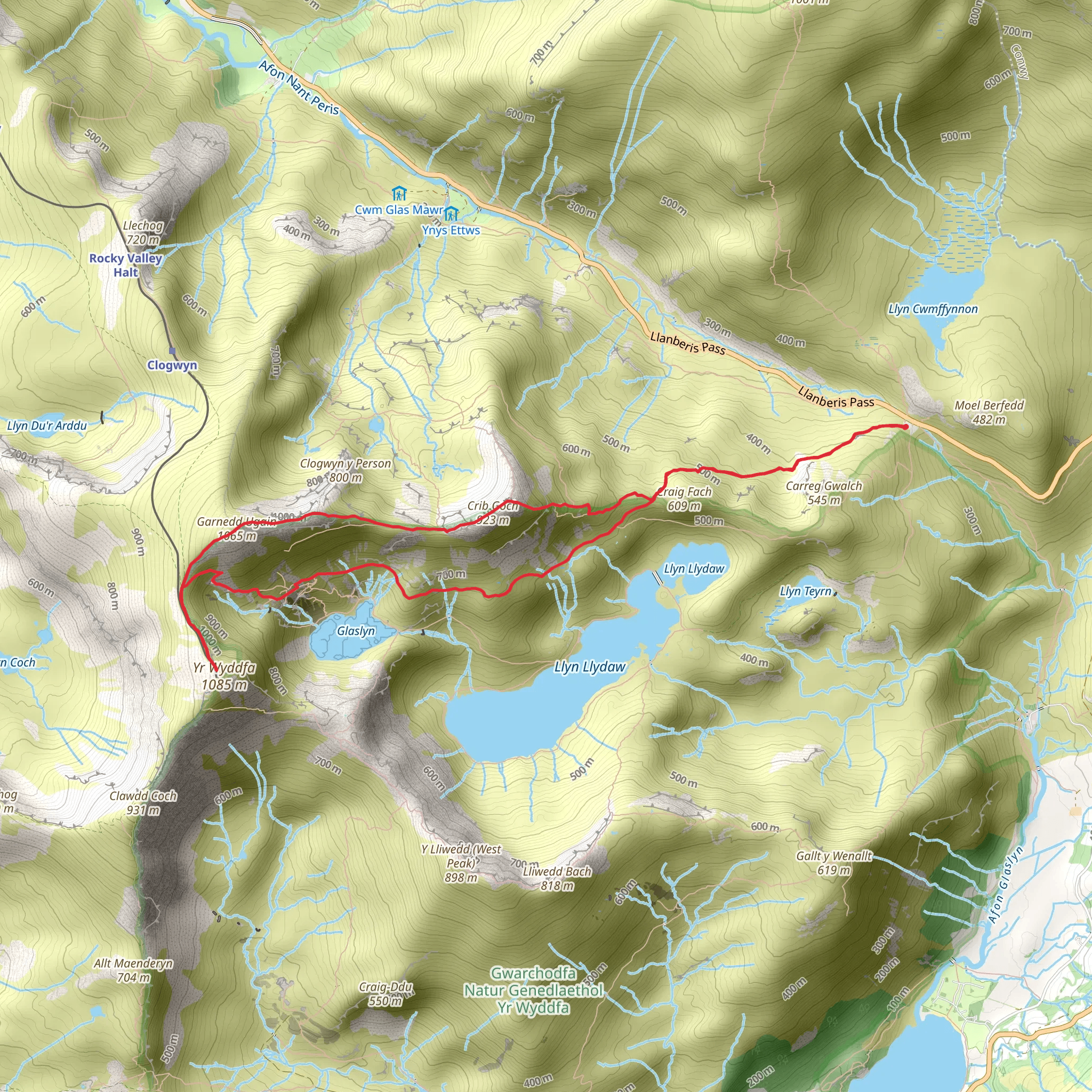 Crib Goch - Garnedd Ugain and Snowdon mobile static map