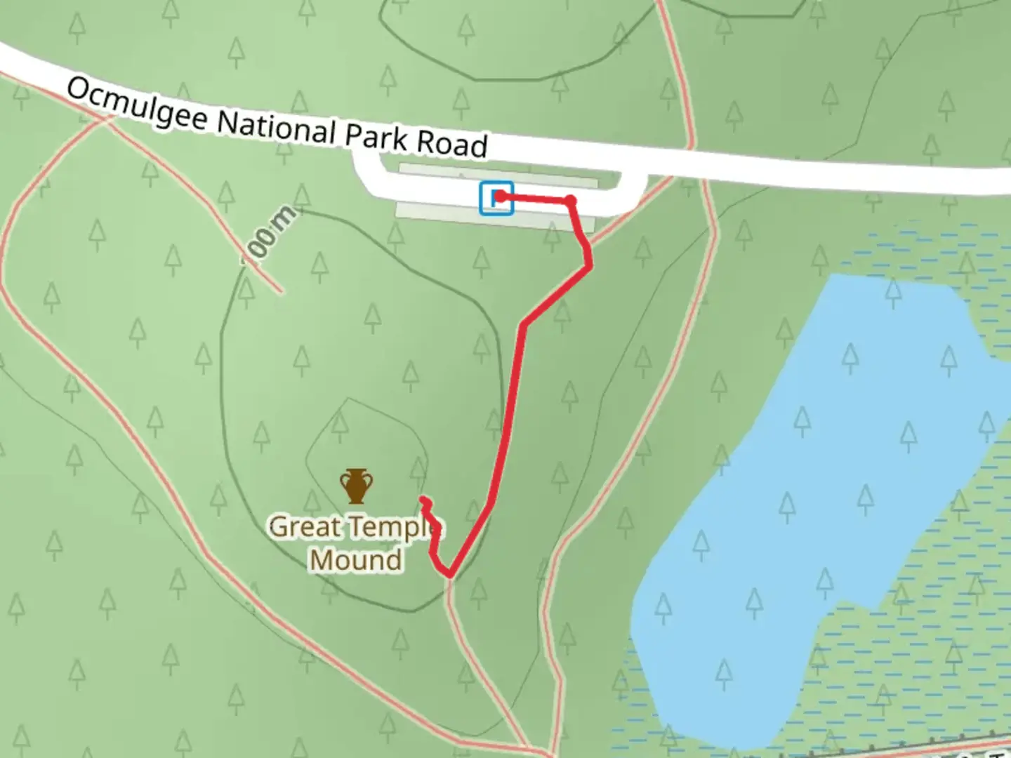 An image depicting the trail Great Temple Mound Walk and its surrounding area.