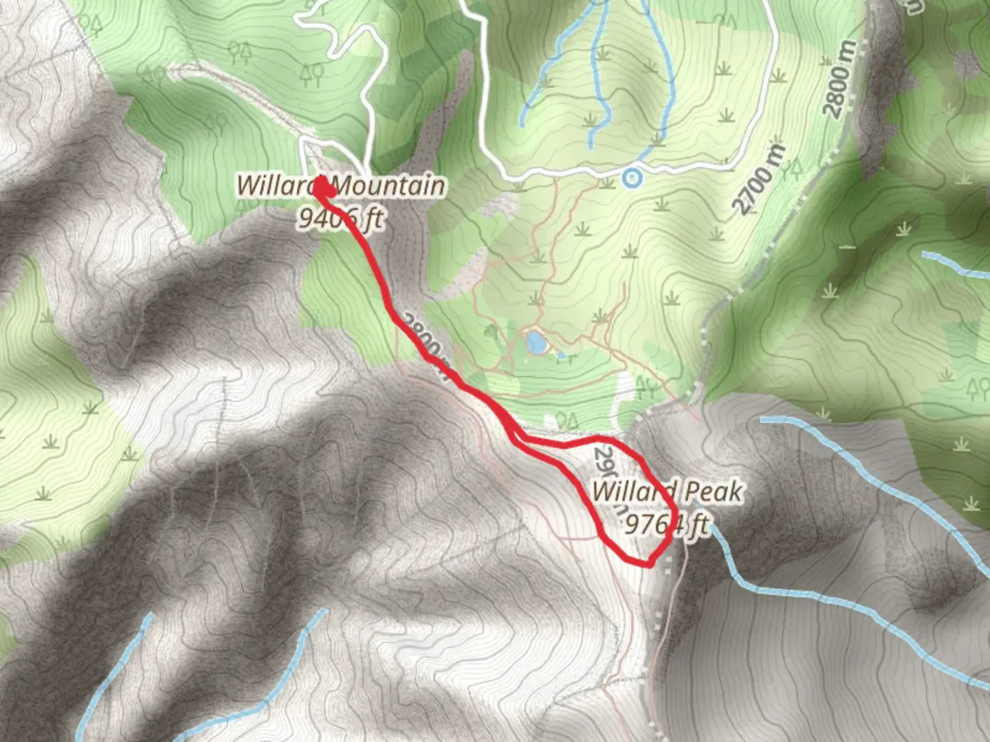 An image depicting the trail Willard Peak and Willard Mountain Loop and its surrounding area.