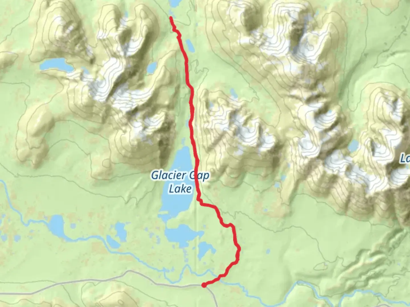 An image depicting the trail Glacier Gap Lake Trail and its surrounding area.