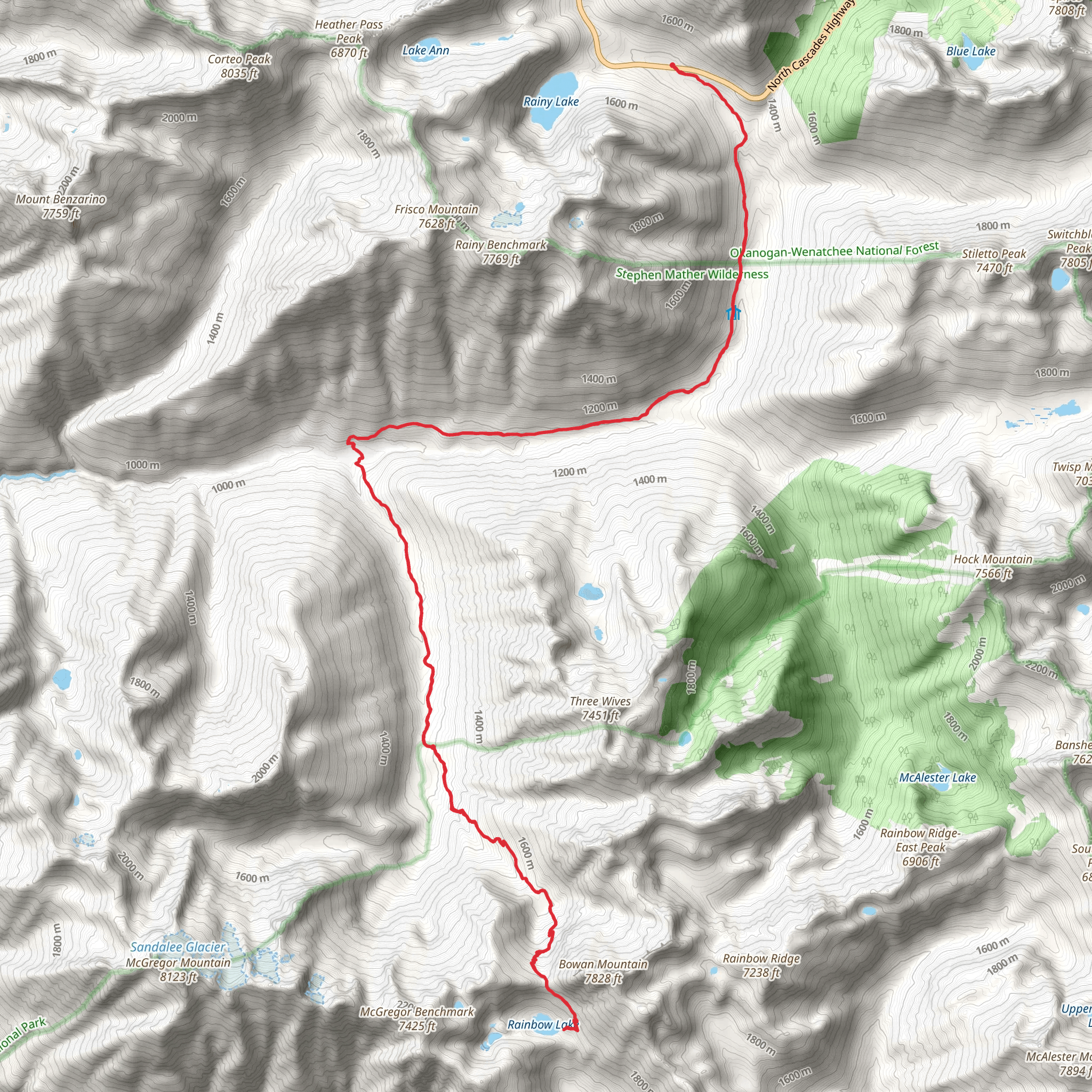 Rainbow Lake and South Fork Trail via Bridge Creek Trail mobile static map