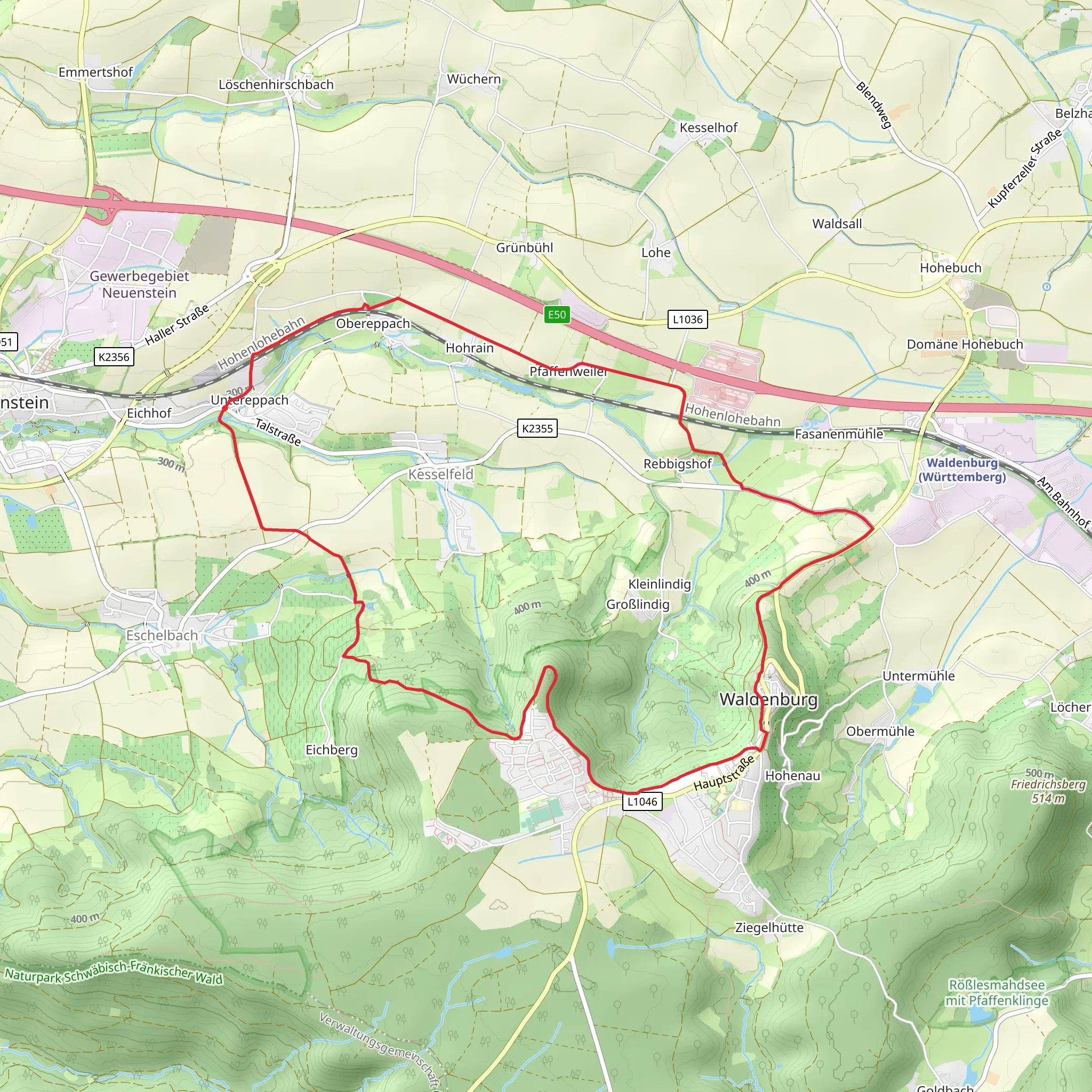 Hoehenrandweg and Waldenburg Loop mobile static map