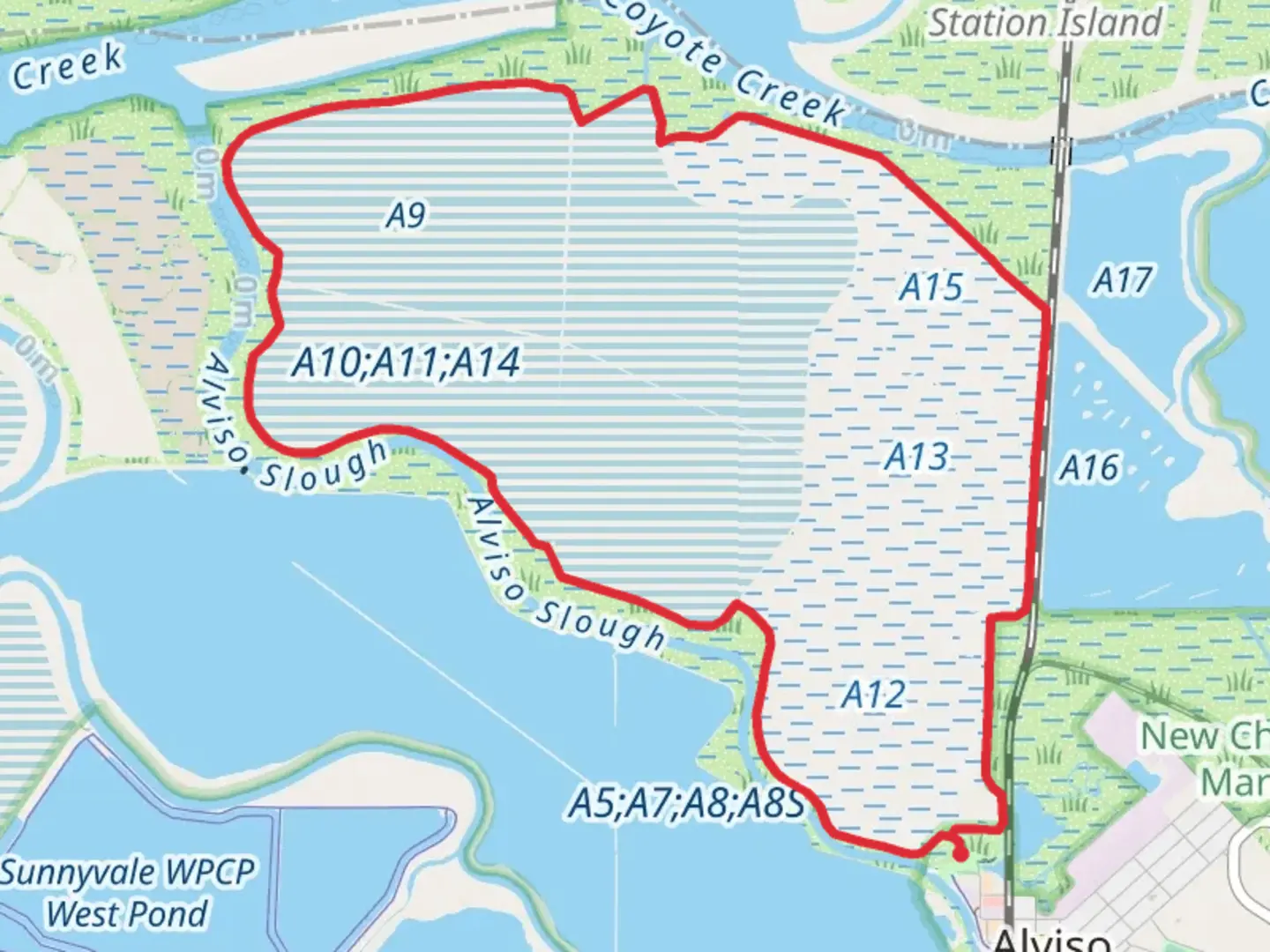 An image depicting the trail Alviso Slough Loop Trail and its surrounding area.