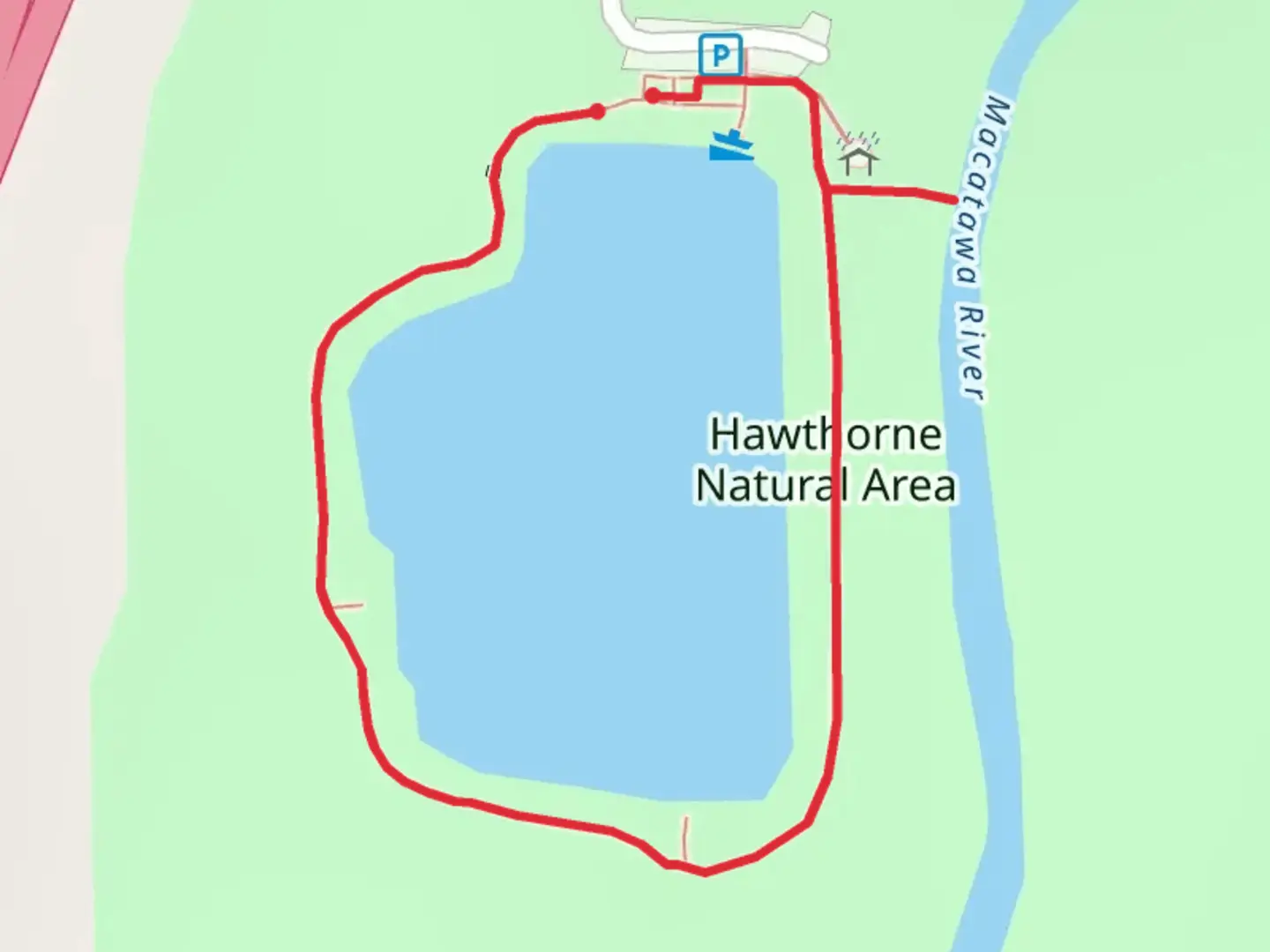 An image depicting the trail Hawthorn Pond Loop and its surrounding area.
