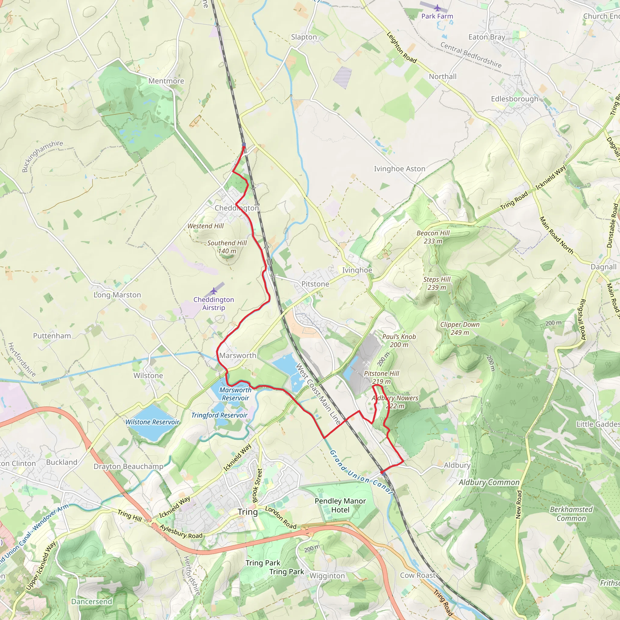 Cheddington to Tring via Marsworth mobile static map