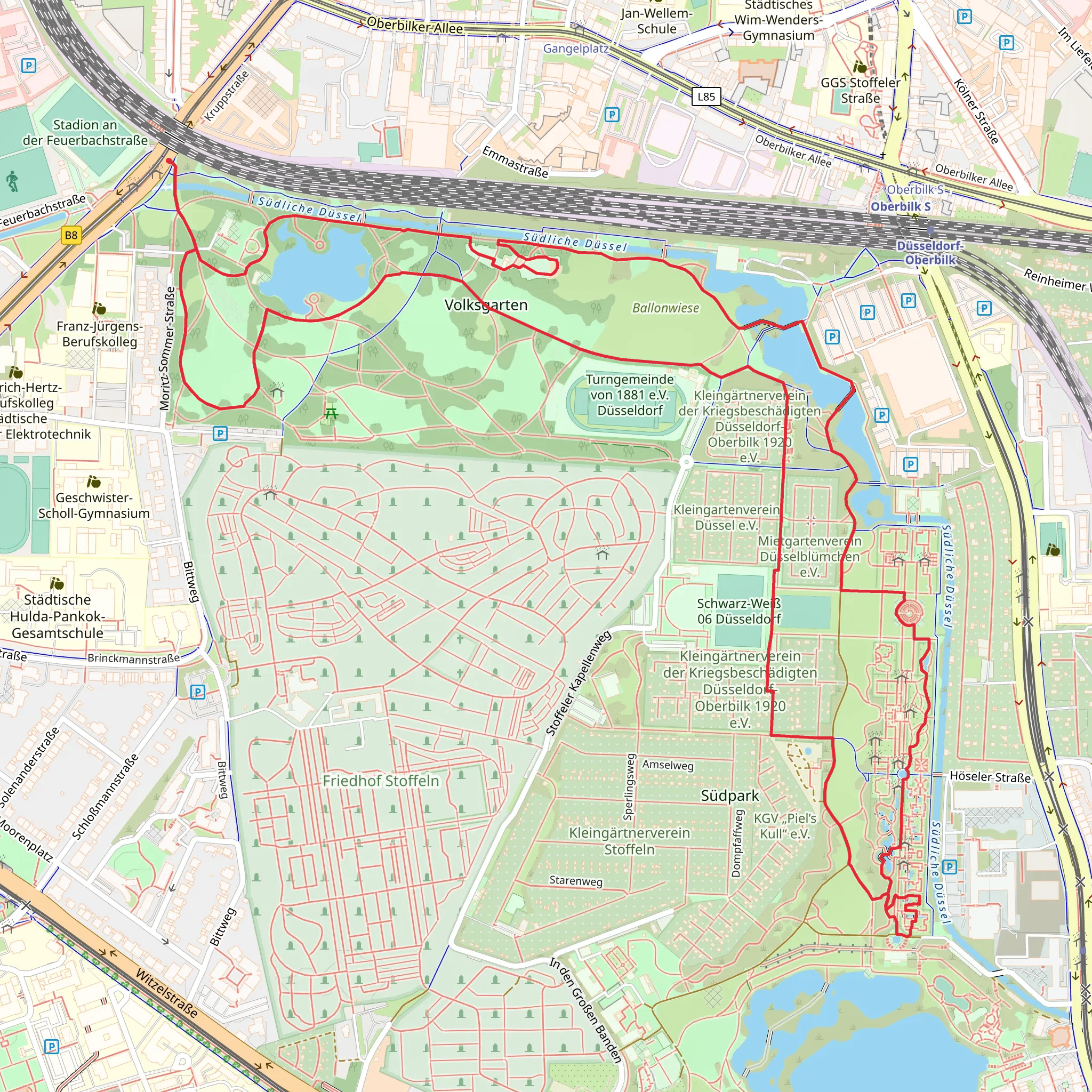 Volksgarten, In den Garten and Südpark Loop mobile static map