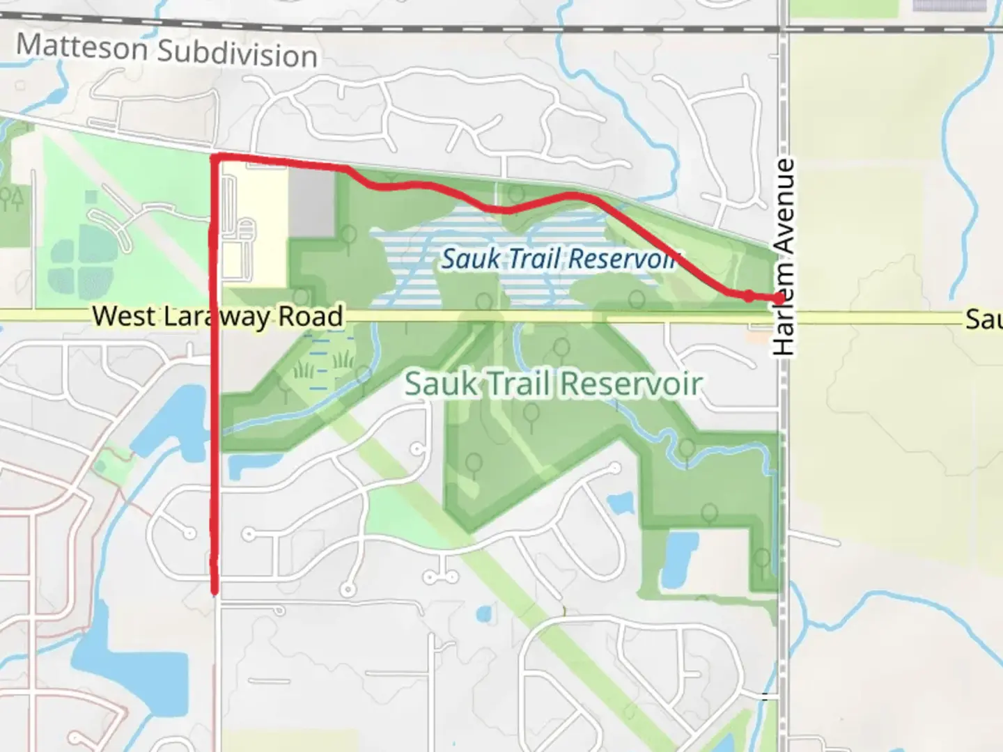 An image depicting the trail Sauk Trail Forest Preserve and its surrounding area.