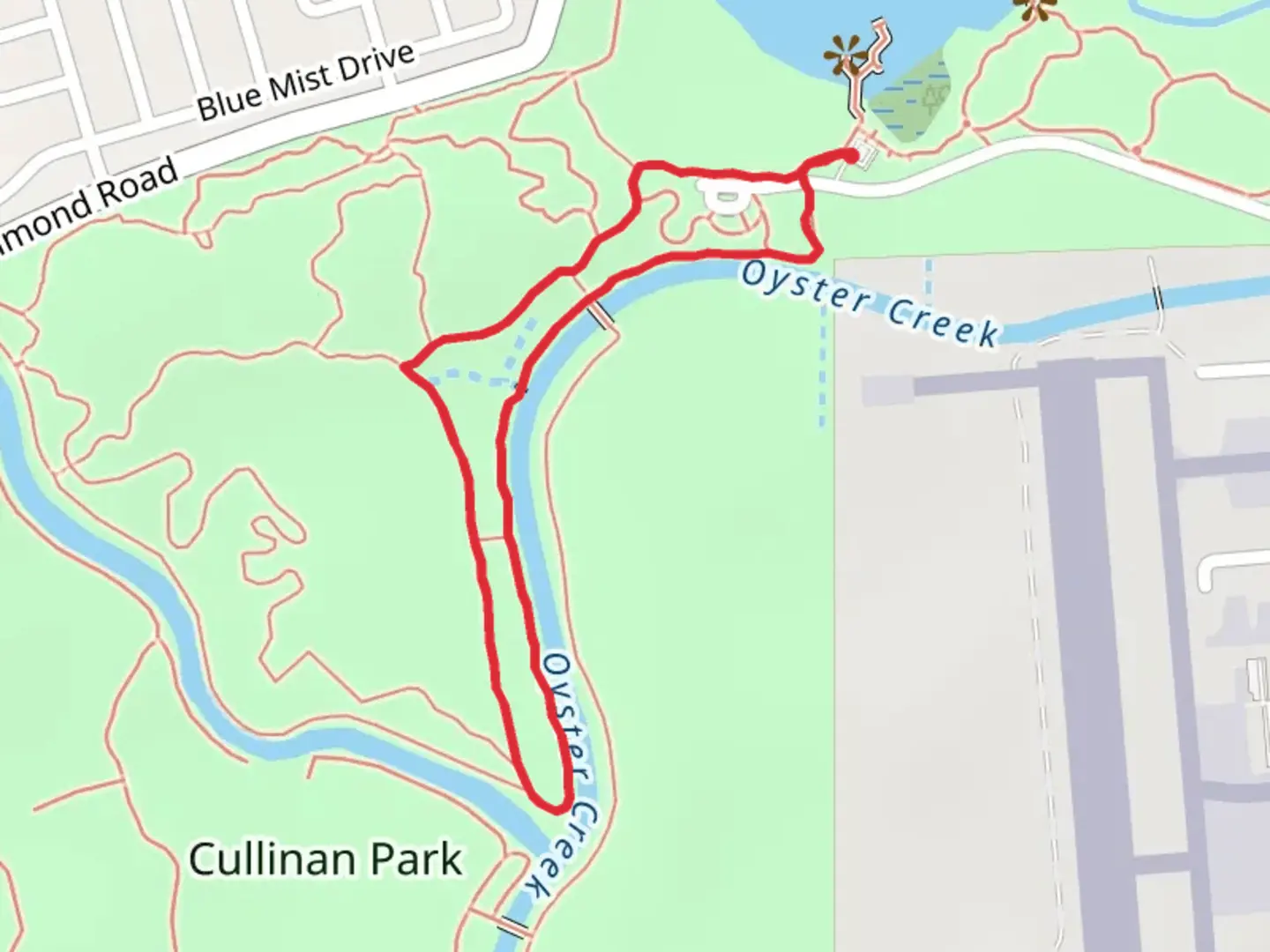 An image depicting the trail Oyster Creek Loop Trail and its surrounding area.