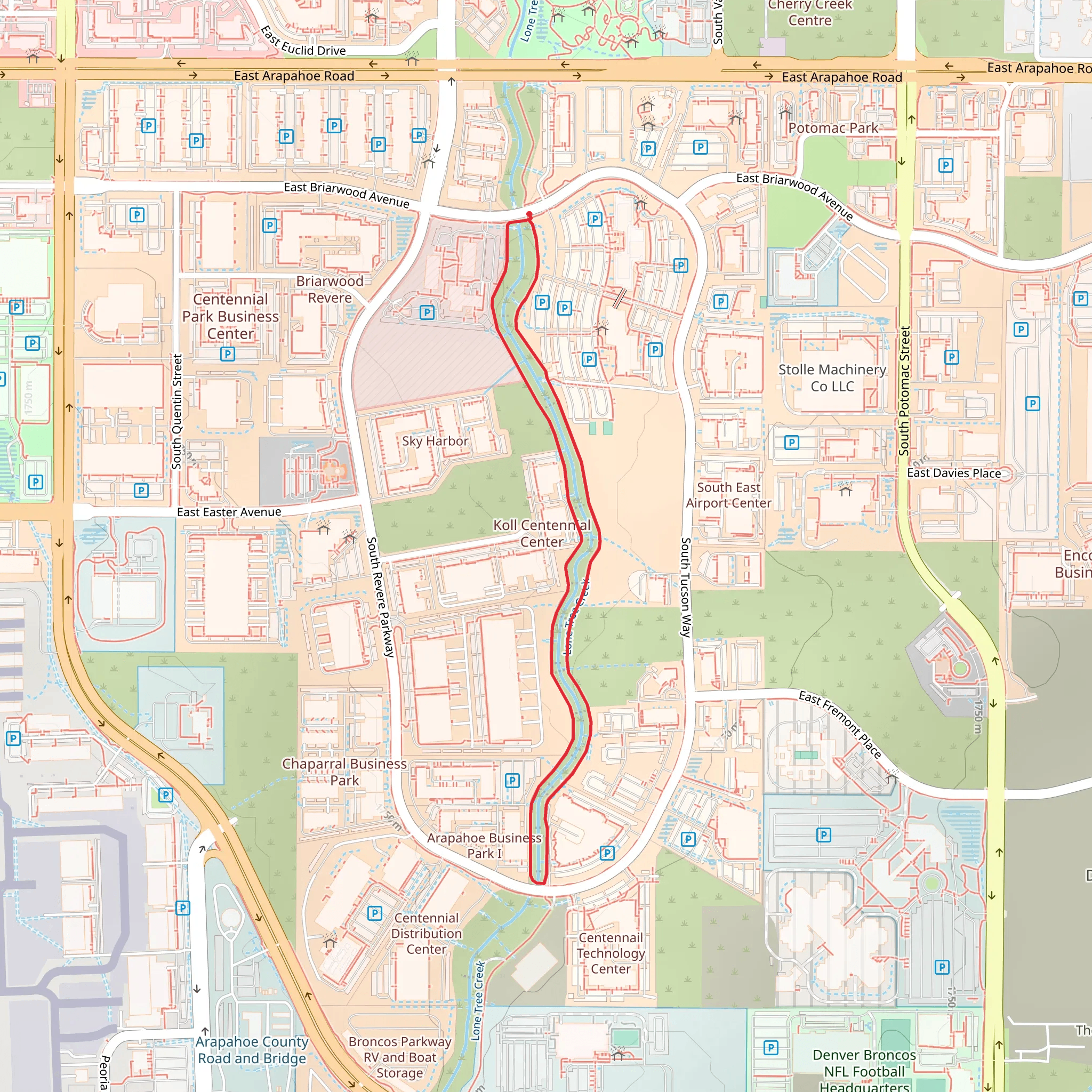 Lone Tree Creek Loop - East Briarwood Avenue mobile static map