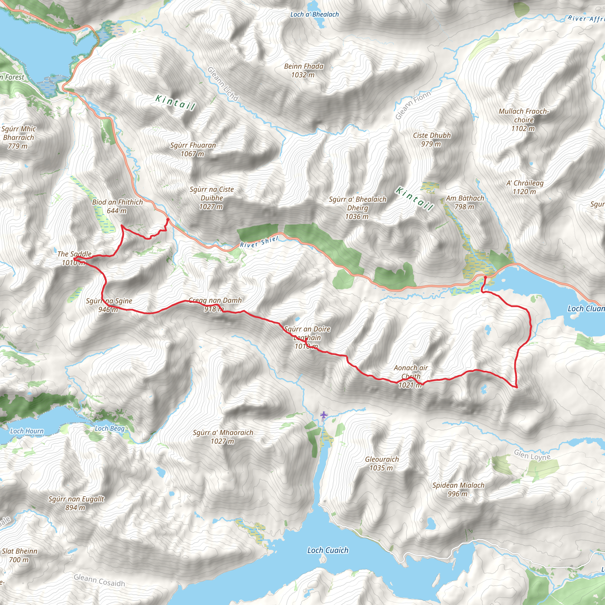 South Glen Shiel Ridge to The Saddle via Sgurr an Doire Leathain mobile static map