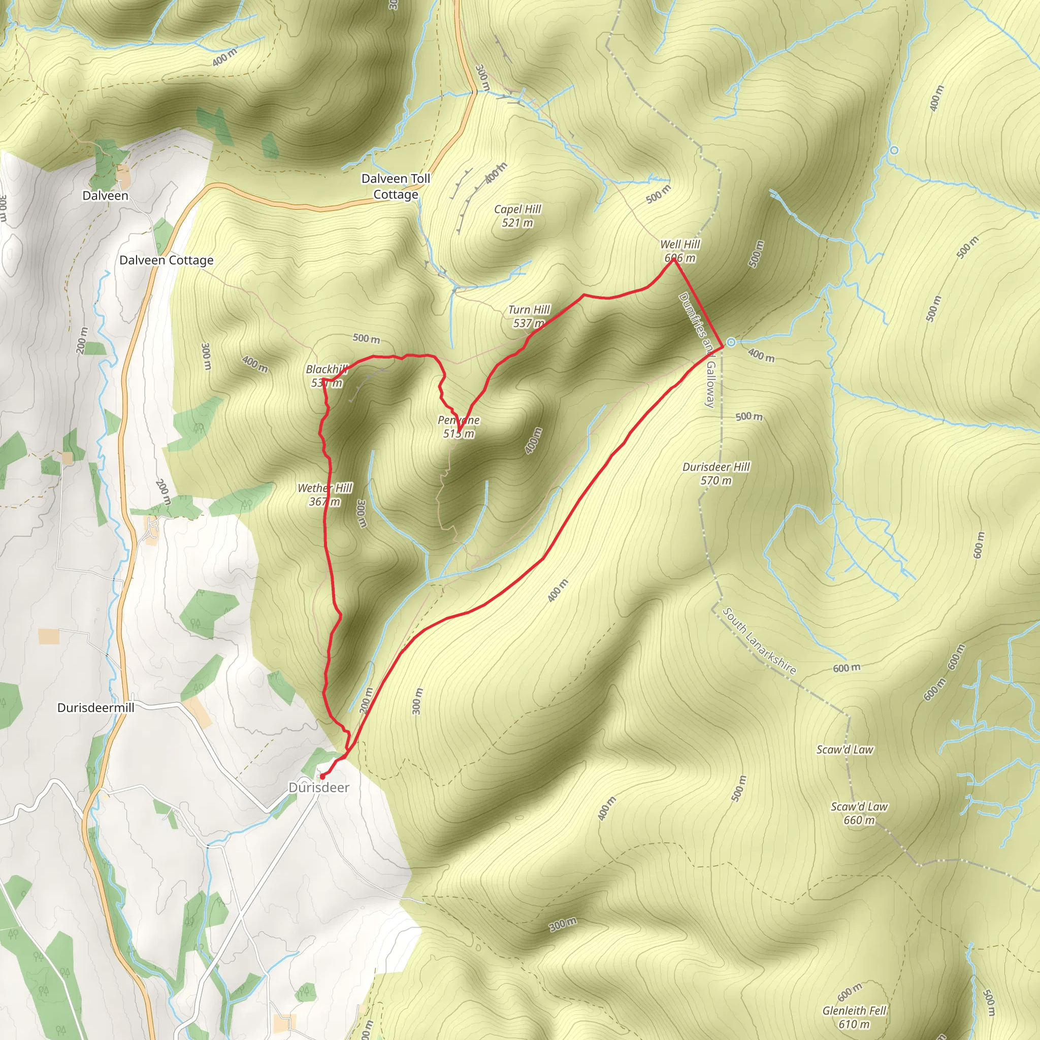 Black Hill and Well Hill from Durisdeer mobile static map