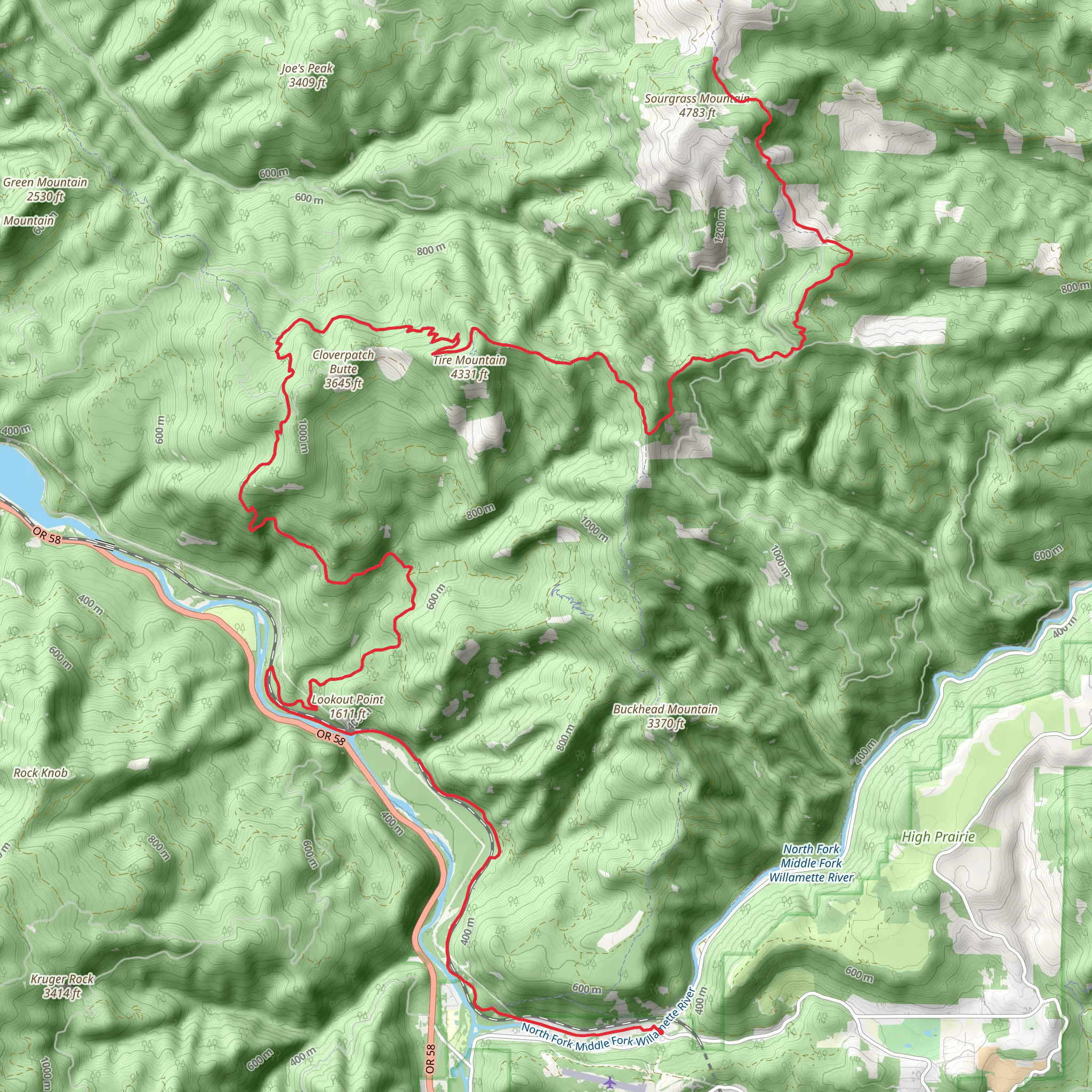 Tire Mountain and Lookout Point via Cloverpatch Trail mobile static map