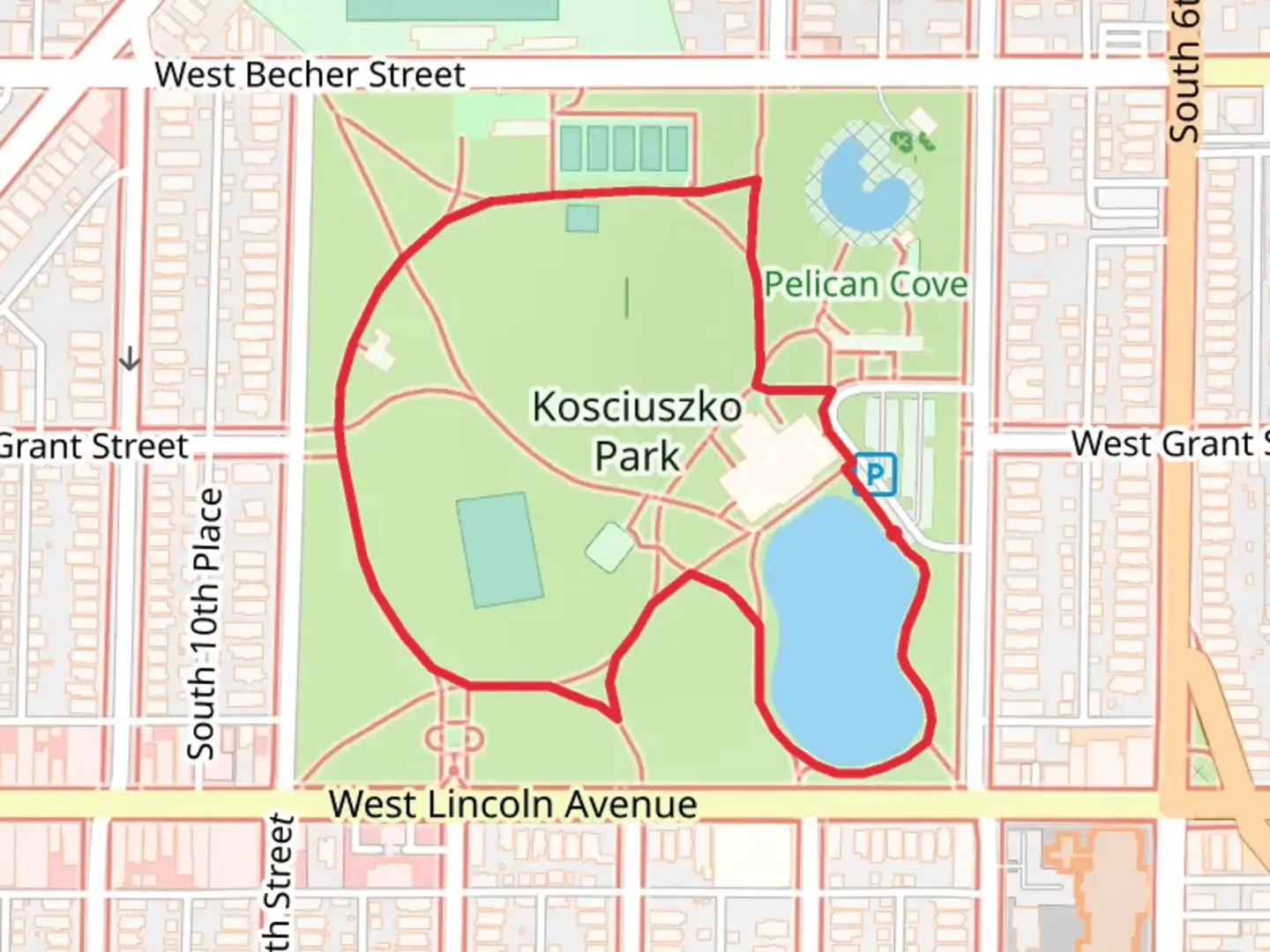 An image depicting the trail Kosciuszko Park Loop and its surrounding area.